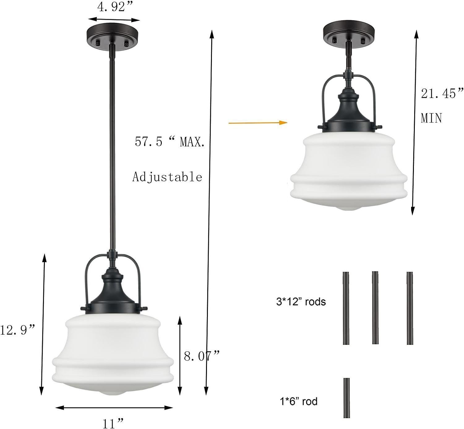 Industrial Black Schoolhouse Pendant Light Fixtures - Adjustable Hanging Light for Kitchen Island, Dining Room & Bar Counter