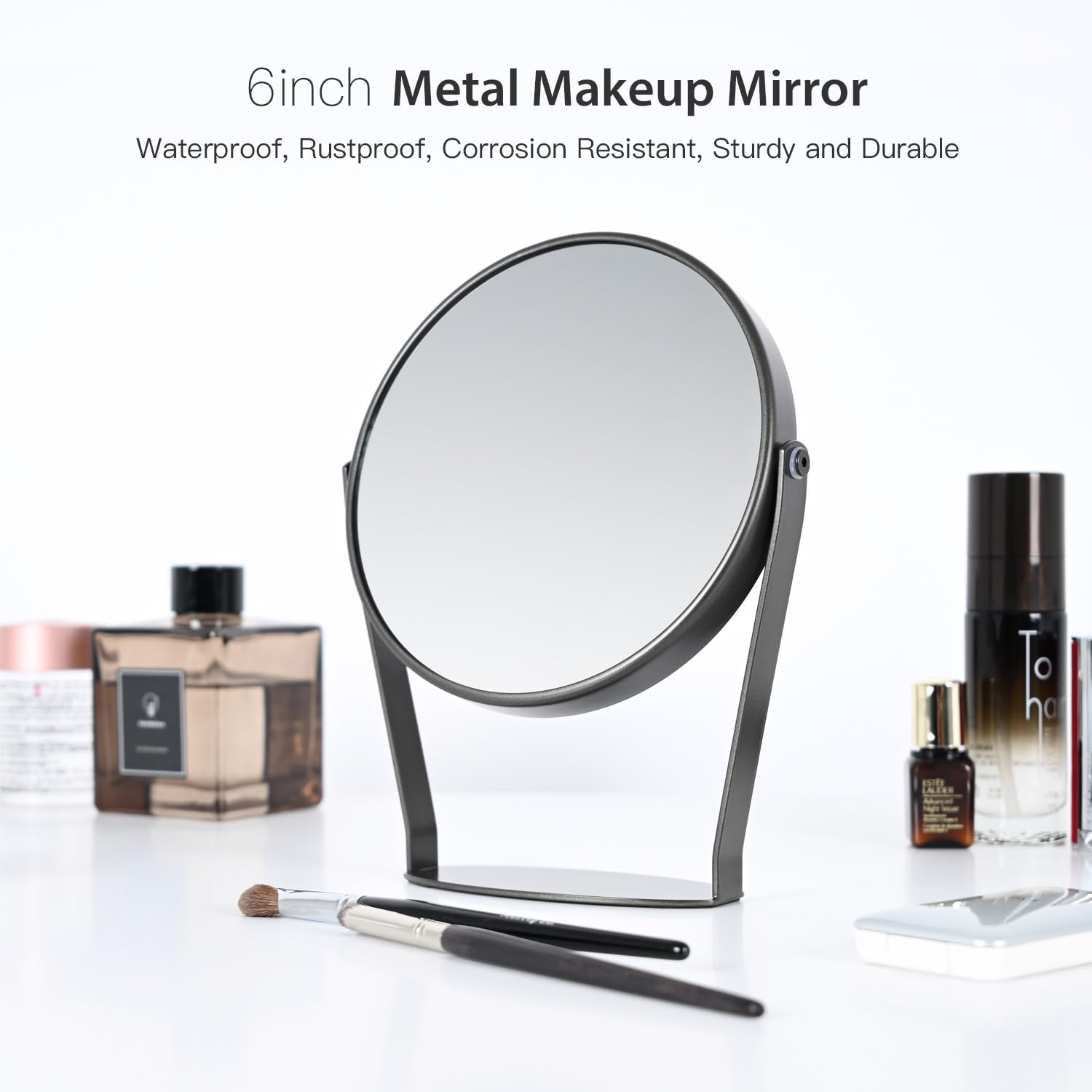 5X Magnifying Makeup Mirror with Light, 6 Inch Double Sided Vanity Mirror - 1X/5X Magnification, Adjustable Black Metal Tabletop Mirror for Makeup, Skincare, Shaving & Grooming - Perfect for Bathroom, Bedroom & Dressing Table