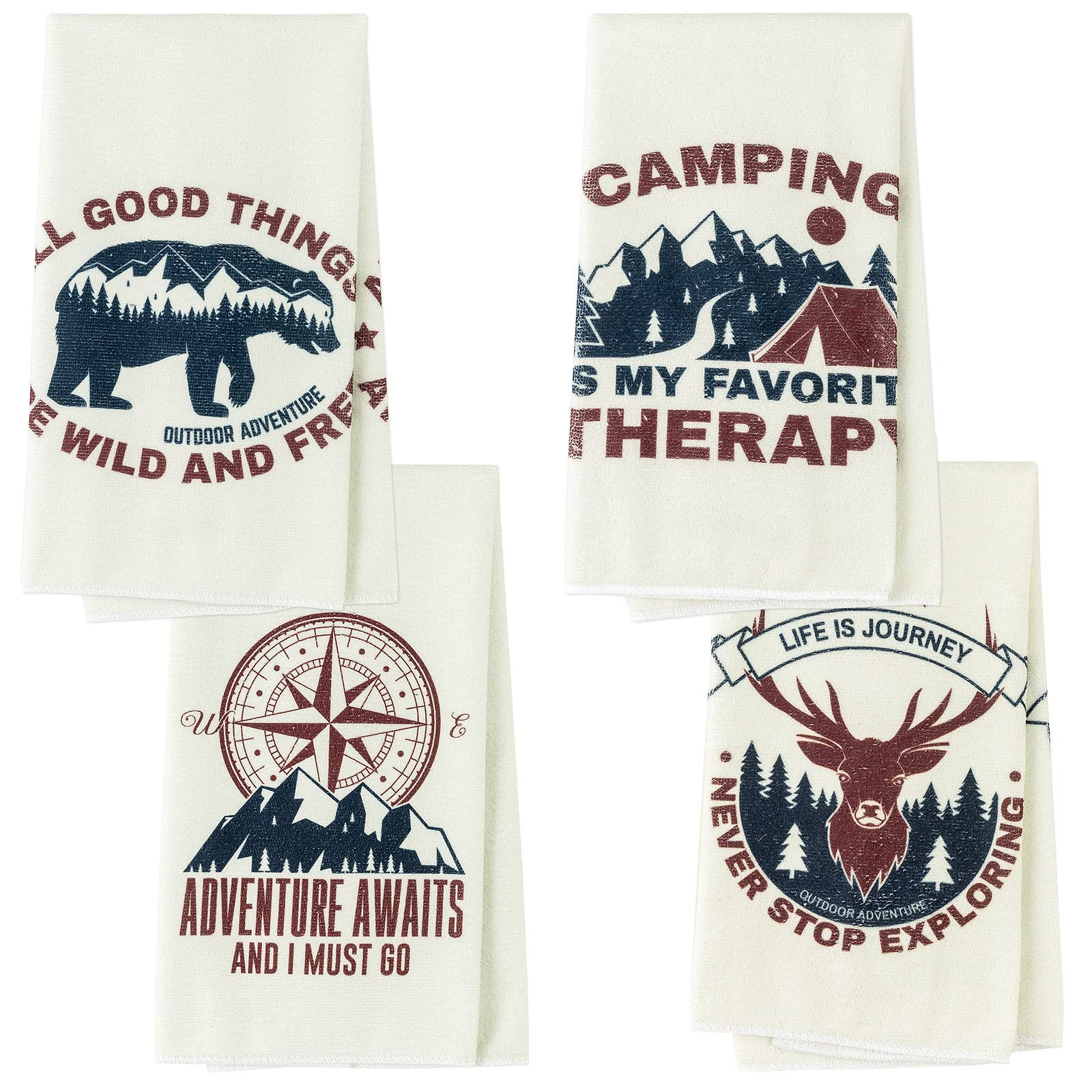 4-Pack Rustic Camping Kitchen Towels - Absorbent Dish & Hand Towels for RV, Outdoor Adventures, Picnics & Camping Accessories | Perfect for Campsite Cooking, Drying Dishes & Outdoor Dining