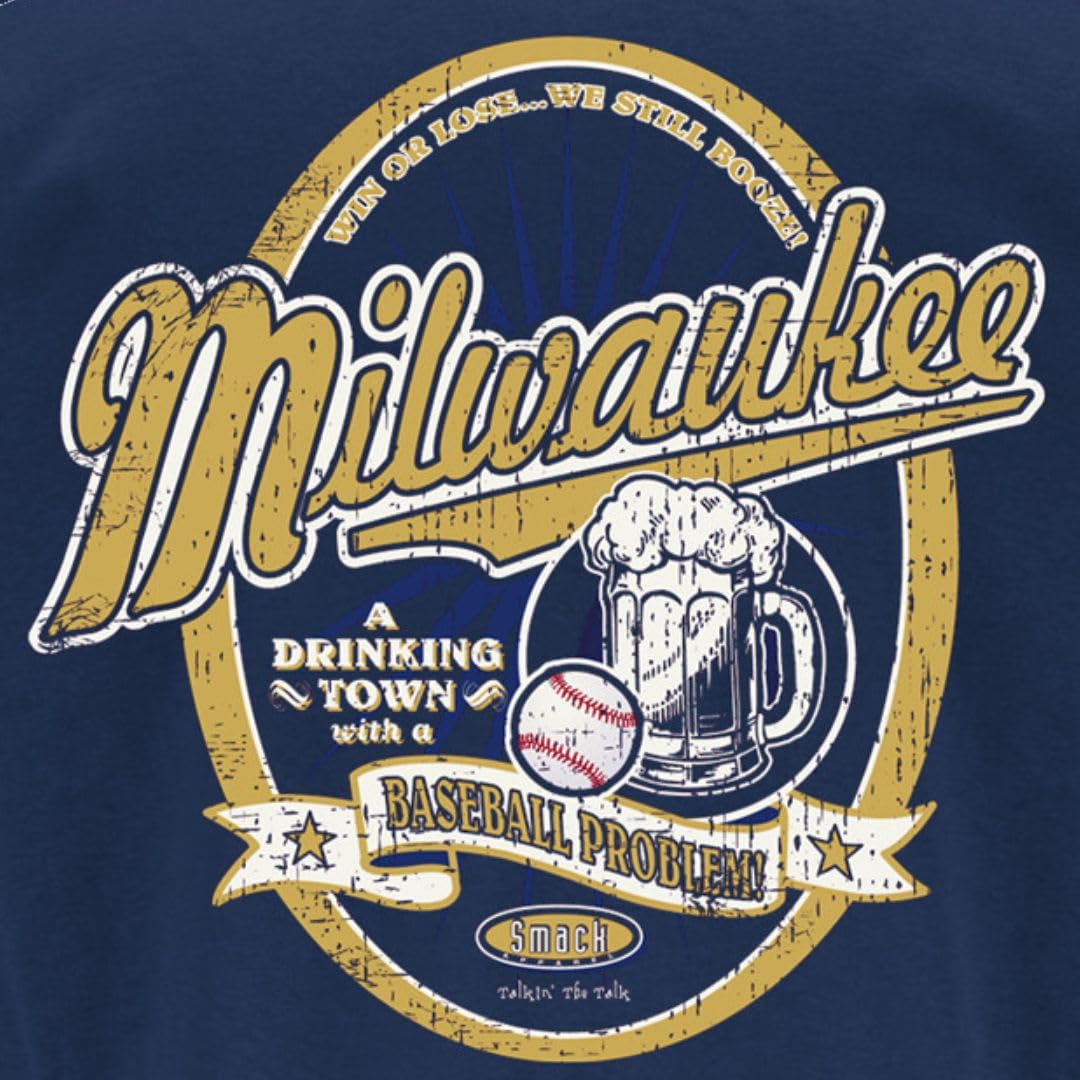 Milwaukee Baseball Fans T-Shirt - 'A Drinking Town with A Baseball Problem' Navy Blue Tee (SM-5X) | Brewers Fan Gear, Casual Wear & Game Day Outfits