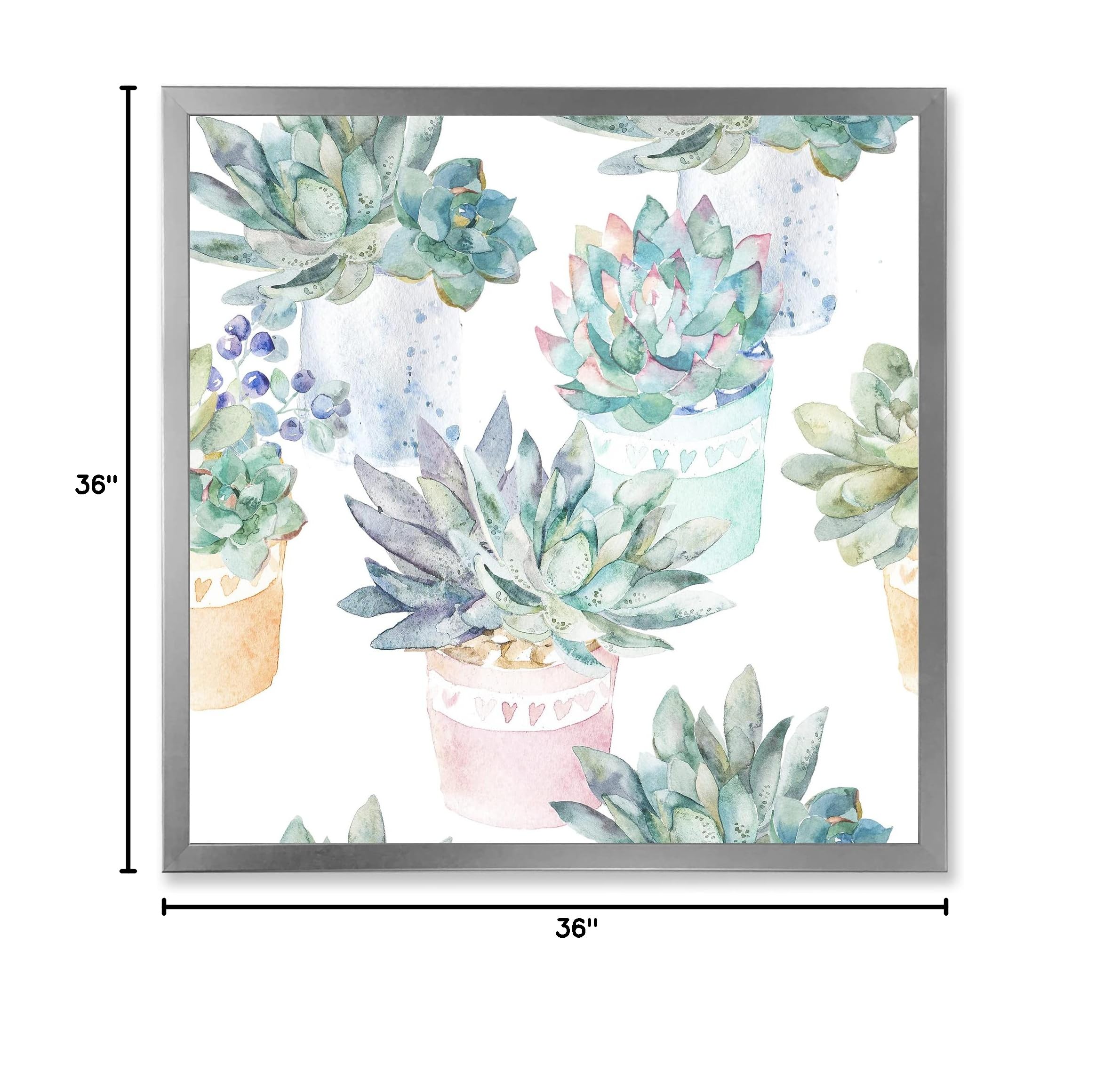 Pastel Toned Succulent Houseplants - Traditional Framed Wall Art Decor for Living Room, Bedroom & Office | Botanical Home Décor | Perfect Gift for Plant Lovers