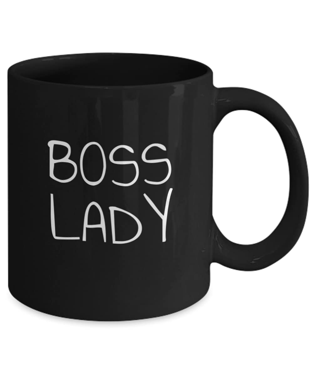 Zapbest Boss Lady Coffee Mug - 11oz Black Porcelain Funny Quote Mug for Women, Coworker Gift, Office Humor - Perfect for Bosses, Employees & Workplace Motivation