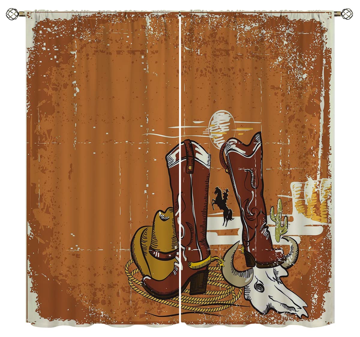 American Western Blackout Curtains - Cowboy & Farmhouse Style Thermal Insulated Drapes for Bedroom & Living Room (27.5x39 Inch) - Perfect for Darkening Windows, Home Decor & Western-Themed Rooms