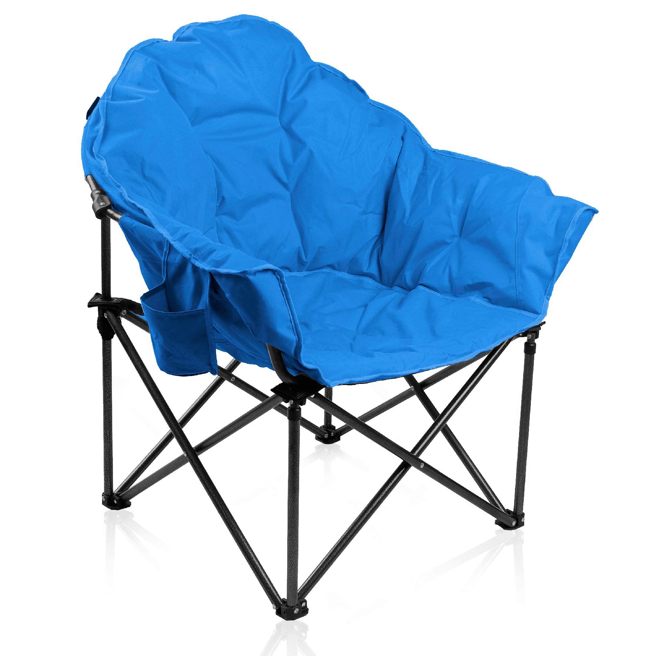ALPHA CAMP Oversized Padded Moon Round Camping Chair - Portable Saucer Recliner with Cup Holder & Carry Bag for Outdoor, Beach, Picnic, and Backyard Relaxation