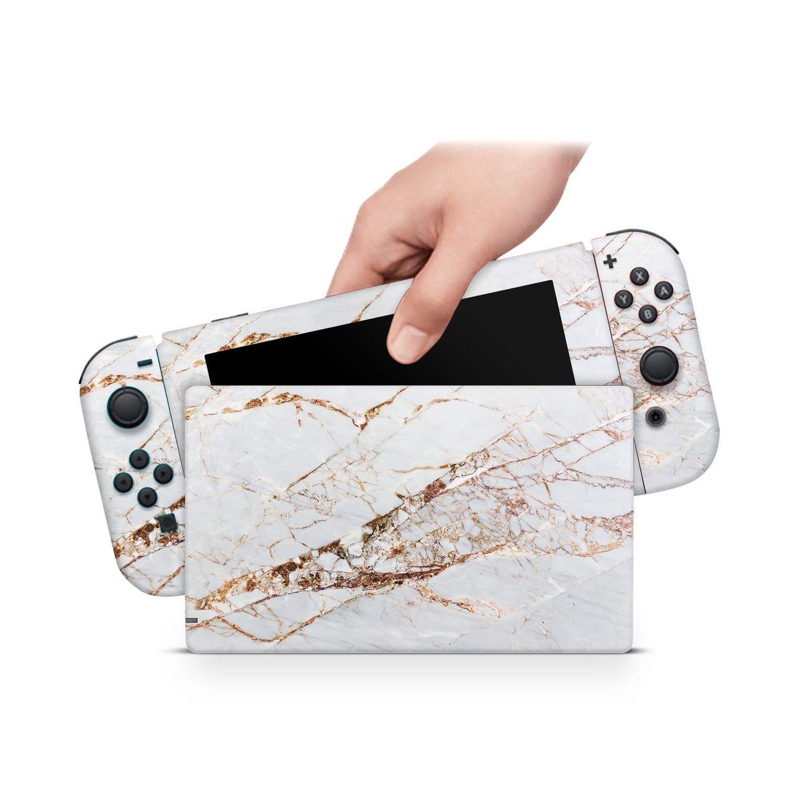Premium 3M Vinyl OLED Switch Skin Wrap - Marble Porcelain Copper Grey with Golden Accents | Durable Custom Fit for Nintendo Switch OLED | Made in USA | Perfect for Gaming Protection & Stylish Personalization