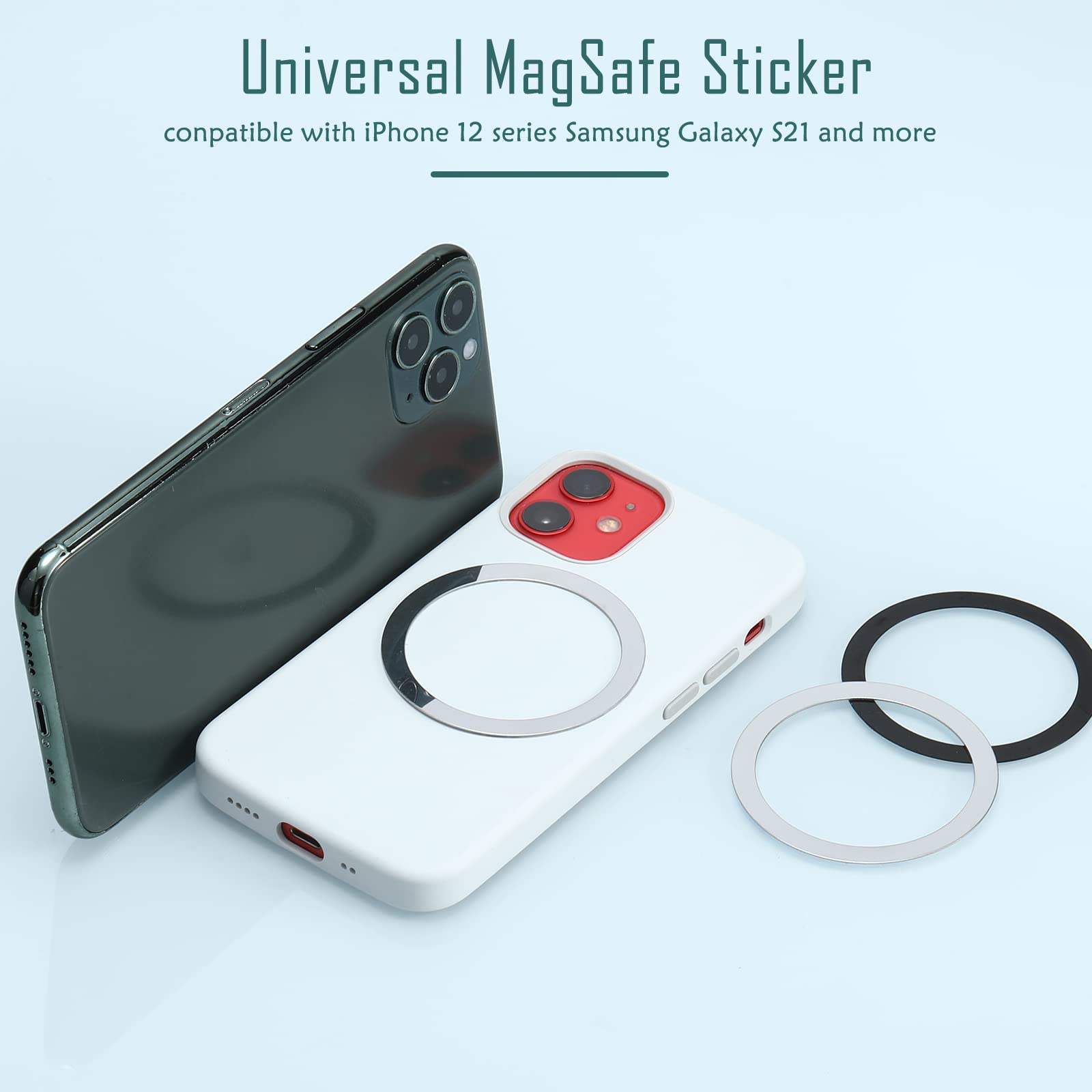 8-Piece Magnetic Car Charger Kit - Universal Metal Rings with Stickers for MagSafe Wireless Charging (Black & Silver) | Perfect for iPhone 12/13/14 Pro Max, Samsung Galaxy & Qi-Enabled Devices | Secure Phone Mounting While Driving