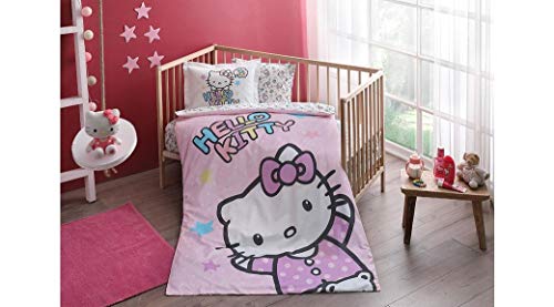 Hello Kitty Baby Bedding Set - 100% Cotton Crib Bedding for Girls, 5-Piece Nursery Set with Duvet Cover & Comforter | Soft & Safe Toddler Bedding for Nursery Decor & Sweet Dreams