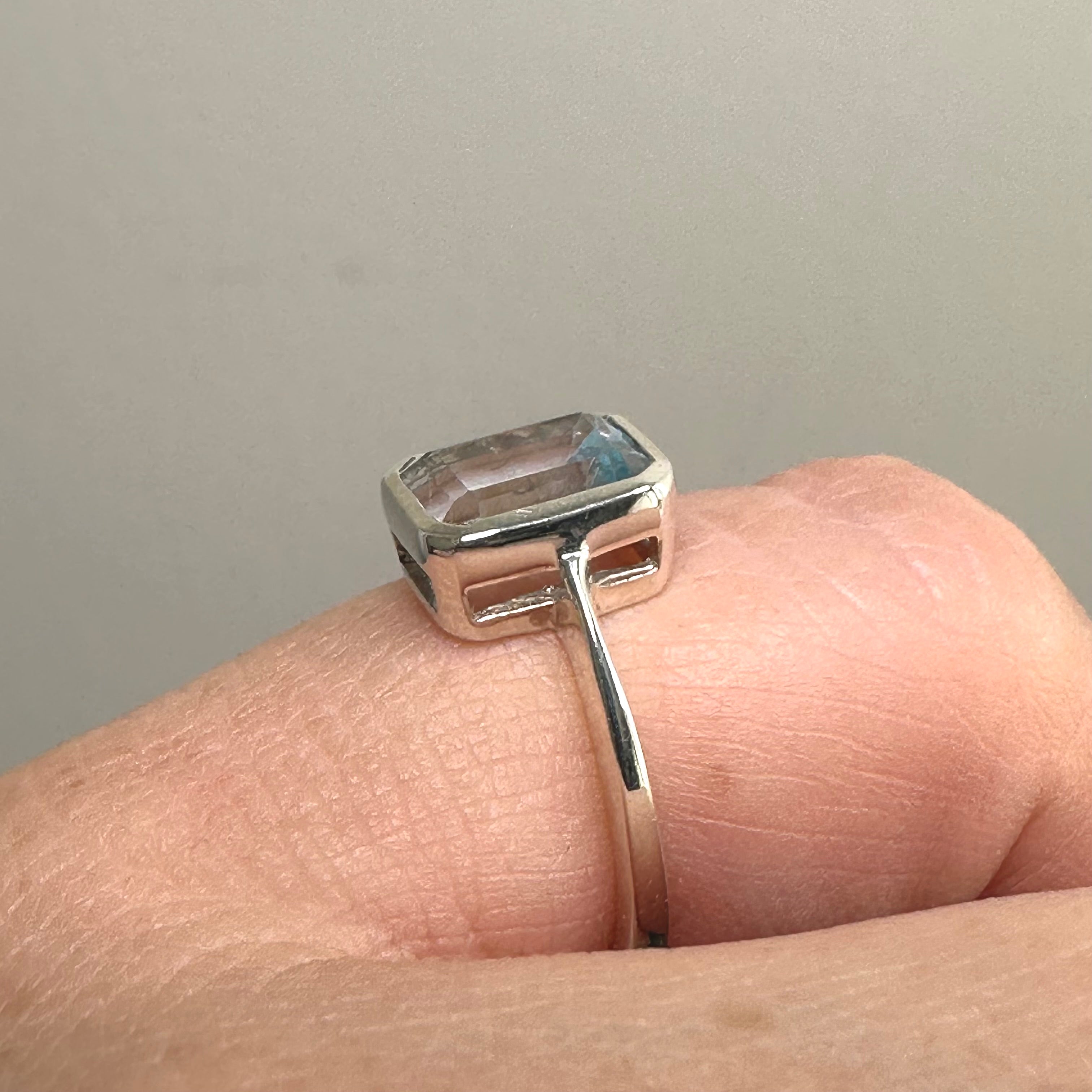Blue Topaz Rectangular Faceted Ring - Size 5 Sterling Silver Jewelry for Women - Perfect for Engagement, Wedding & Anniversary Gifts