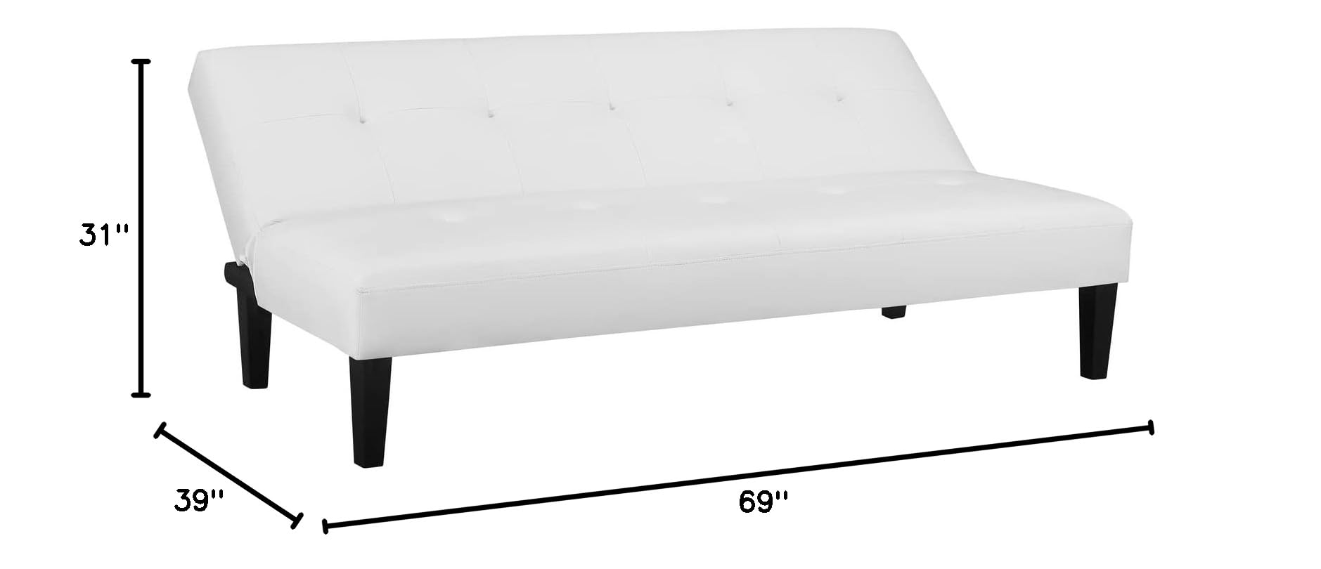 Naomi Home White Faux Leather Convertible Futon Sofa Bed - Button Tufted 3-Position Sleeper with Wooden Legs, 58 lbs Lightweight (500 lbs Capacity) - Perfect for Small Apartments, Guest Rooms & Home Offices