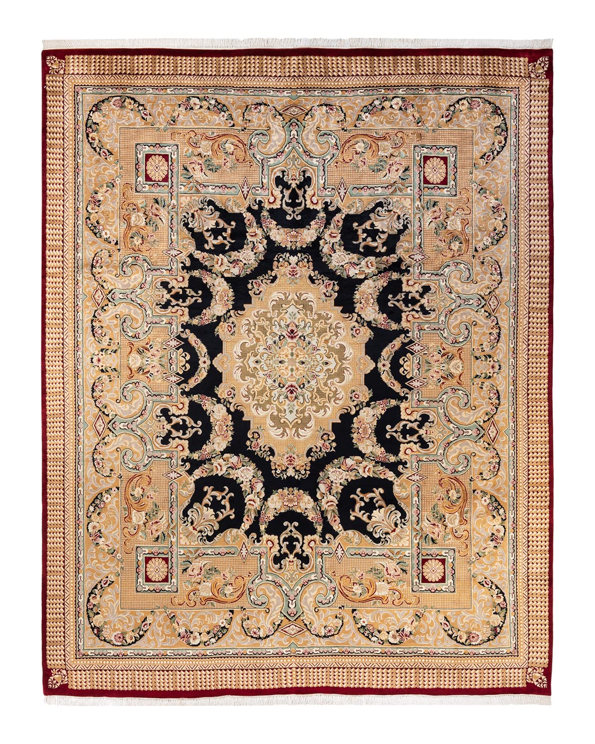 Handmade Wool Oriental Mogul Black 8x10 Area Rug - Traditional Hand Knotted One-of-a-Kind Solo Rugs for Living Room, Bedroom & Home Decor