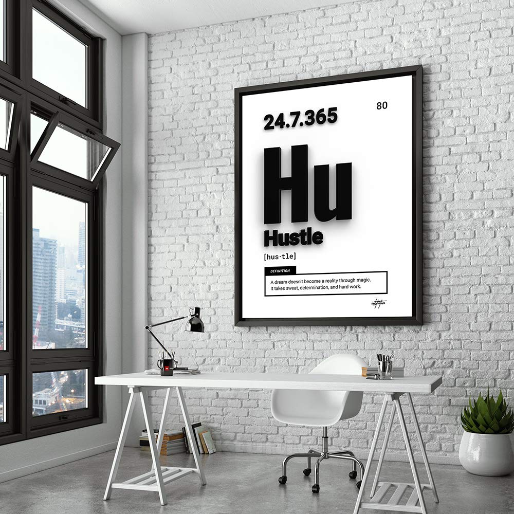 Inktuitive 'Periodic Hustle' Motivational Canvas Wall Art - 16x12 Inch Inspirational Office Decor with Positive Quotes | Perfect for Home, Office & Workspace Motivation