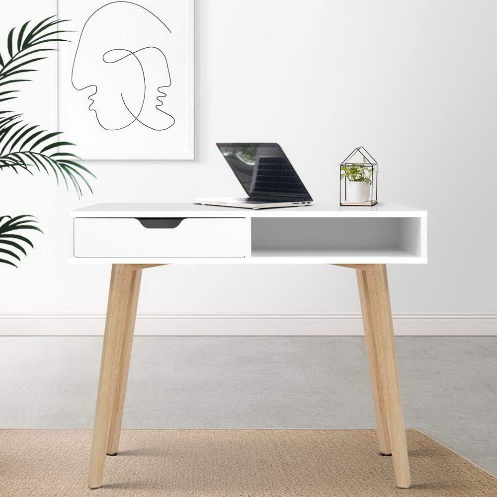 Modern White Office Computer Desk with Storage Drawers - Ergonomic Study Table for Students & Professionals - Perfect for Home Office, Dorm Room, and Small Spaces