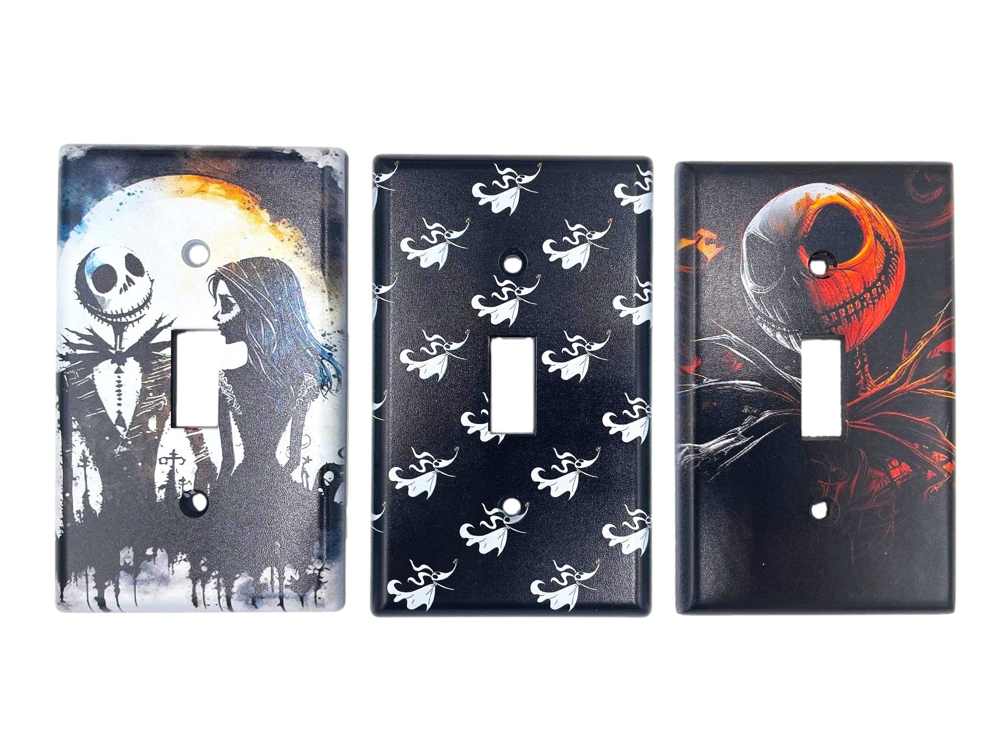 Nightmare Before Christmas Jack and Sally Light Switch Cover - Custom Halloween Skull Decor - Single Toggle Plate for Home, Office, or Dorm - Includes Zero the Ghost Dog Design