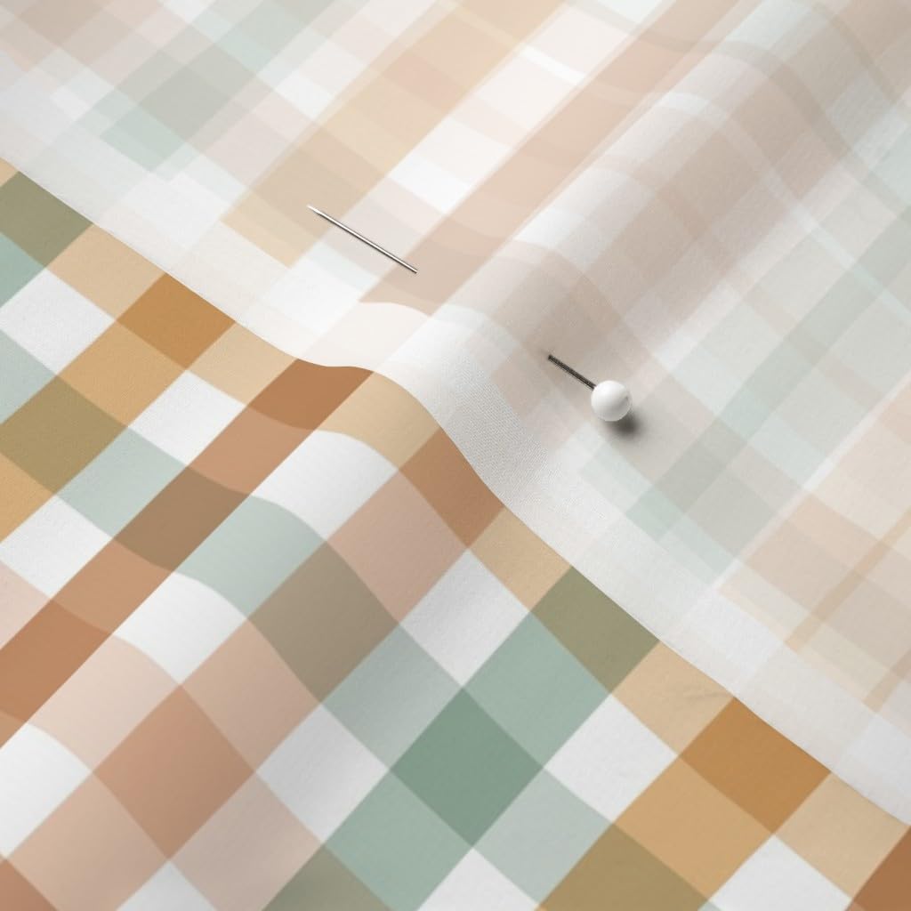 Gingham Plaid Spring Tartan Orange Sage Green Printed Chiffon Fabric Fat Quarter - DIY Sewing, Fashion Apparel, Dresses & Home Decor - Perfect for Spring Dresses, Curtains, Table Runners & Craft Projects