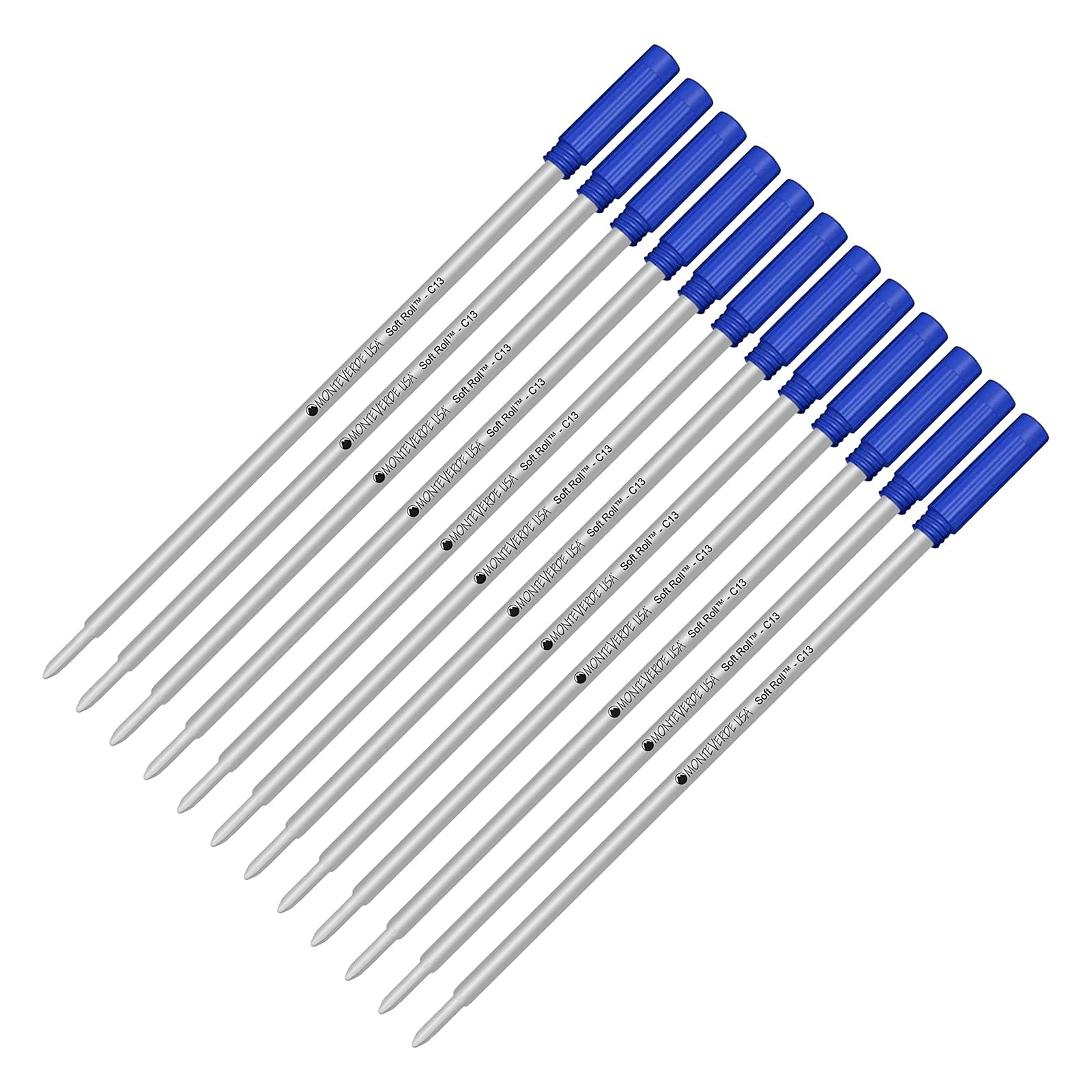 Monteverde Soft Roll Ballpoint C13 Ink Refill 12-Pack - Compatible with Cross Style Pens - Medium Tip 0.7mm Blue Ink - Perfect for Office, School & Everyday Writing Needs