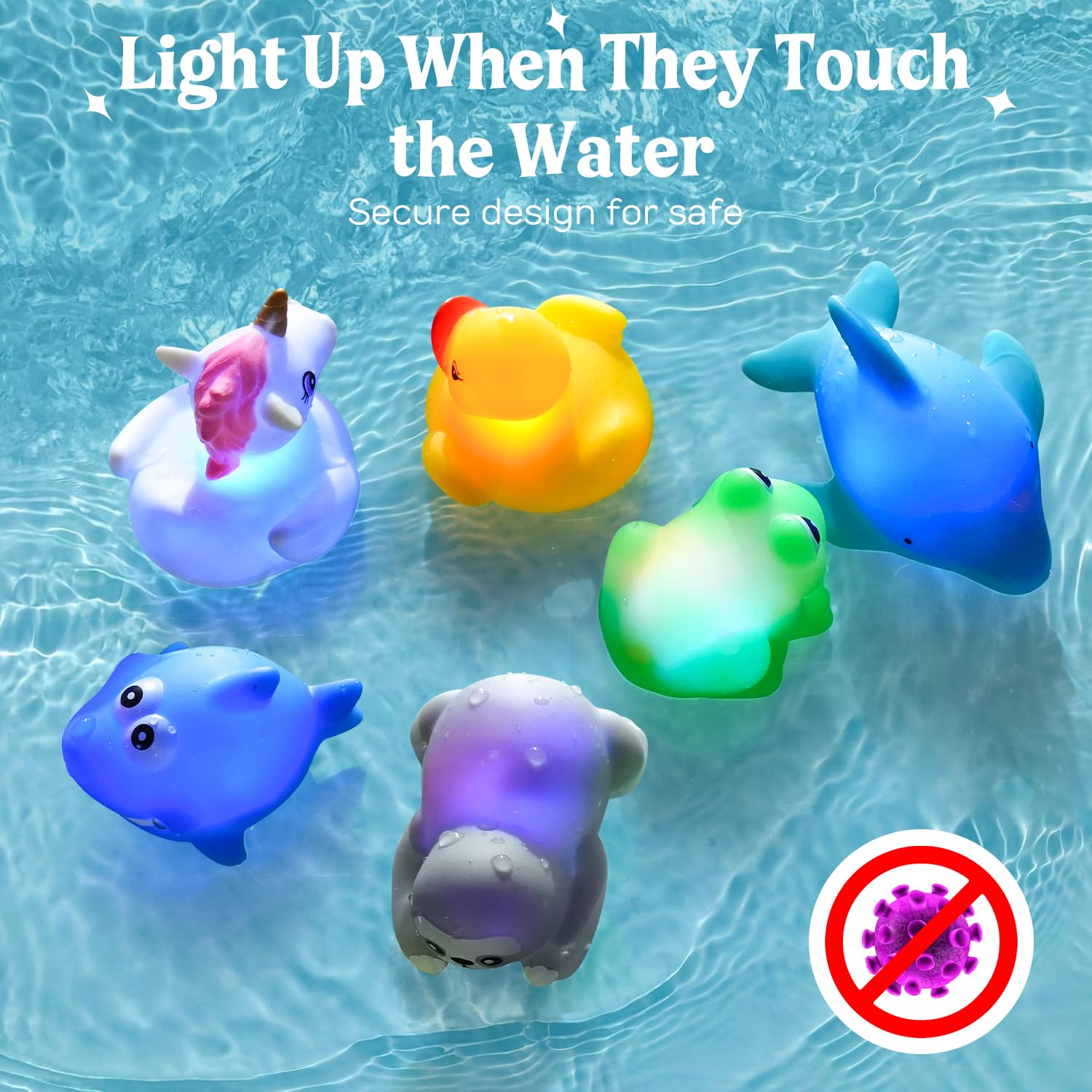 Glowing Unicorn Bath Toys for Kids - Light Up Bathtub Toys for Toddlers Boys & Girls Ages 3-8, No Hole Safe Bath Time Fun - Perfect for Sensory Play, Baby Shower Gifts & Relaxing Nighttime Baths