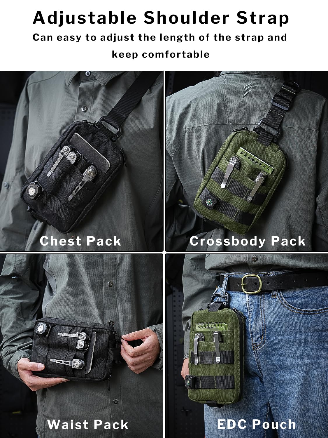 VIPERADE CHS2 Small EDC Sling Bag - Tactical Fanny Pack for Men with MOLLE Pouch & Adjustable Shoulder Strap - Crossbody Backpack for Hiking, Travel, Bushcraft & Outdoor Adventures - Perfect for Everyday Carry, Camping Gear & Urban Exploration