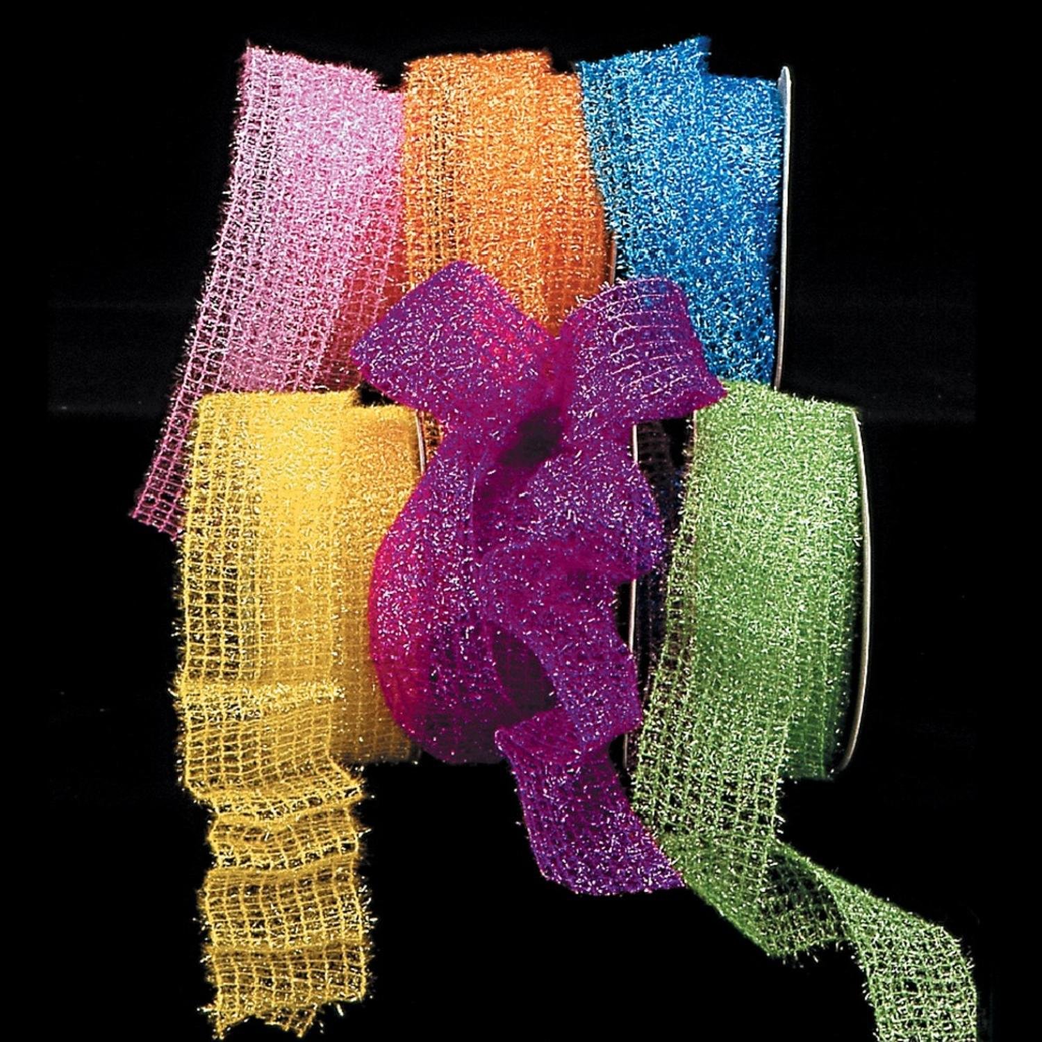 The Ribbon People Blue Fuzzy Open Weave Wired Craft Ribbon - 2.25 Inch x 20 Yards Bulk Spool for Gift Wrapping, Floral Arrangements, DIY Crafts, and Holiday Decorations