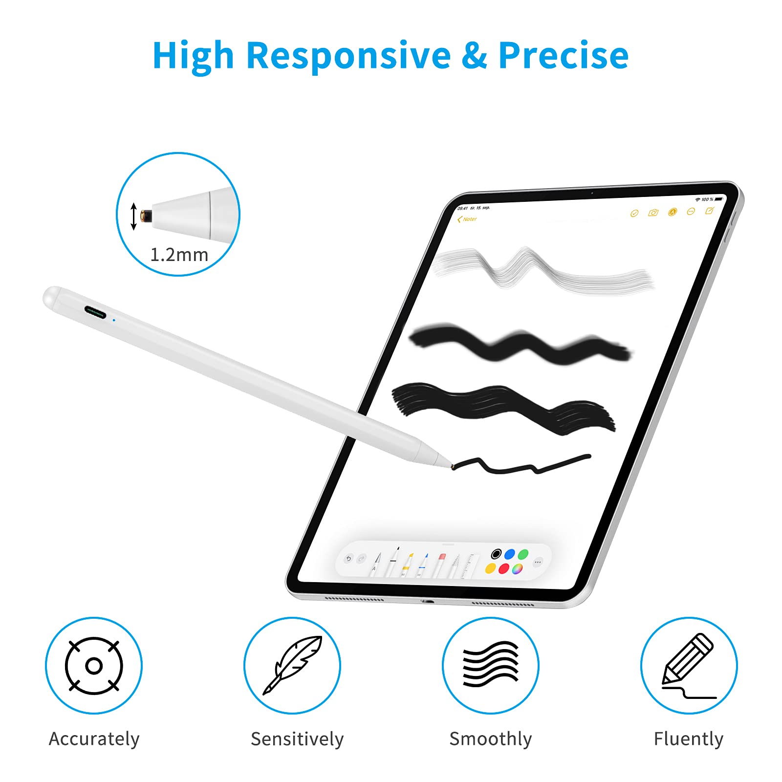 Samsung Galaxy Tab A7/A8/A9 Stylus Pen - Precise Drawing & Writing Stylus for Samsung Tablets - White Digital Pencil for Sketching, Note-Taking & Creative Work (Perfect for Artists, Students & Professionals)
