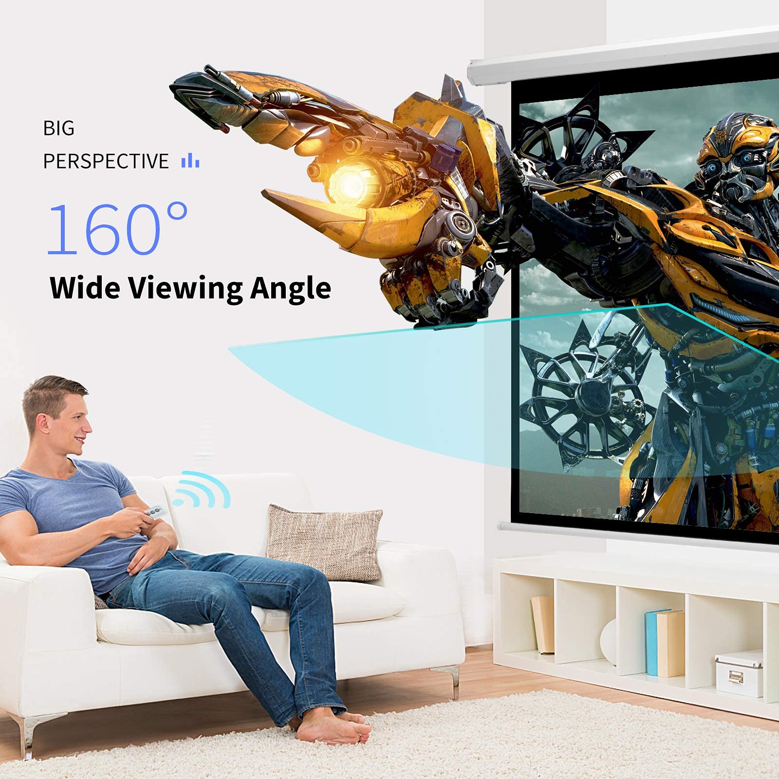 120 Inch Motorized Projector Screen - 4:3 HD Retractable Electric Projection Screen for 4K/3D Movies - Wall Mount & Ceiling Installation with Remote Control - Perfect for Indoor & Outdoor Home Theater, Classroom Presentations, and Backyard Movie Nights