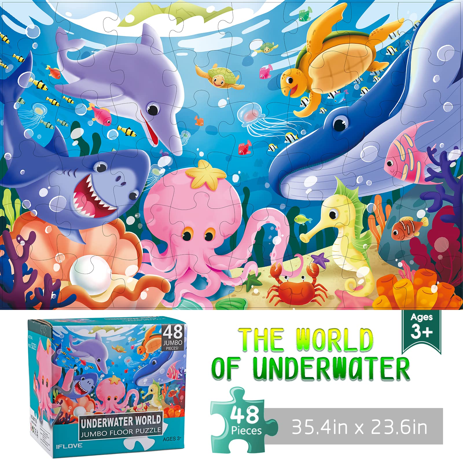Jumbo Floor Puzzle for Kids - 48Pcs Underwater Jigsaw for Toddlers 3-8 Years | Educational Toy for Preschool Learning & Gifts