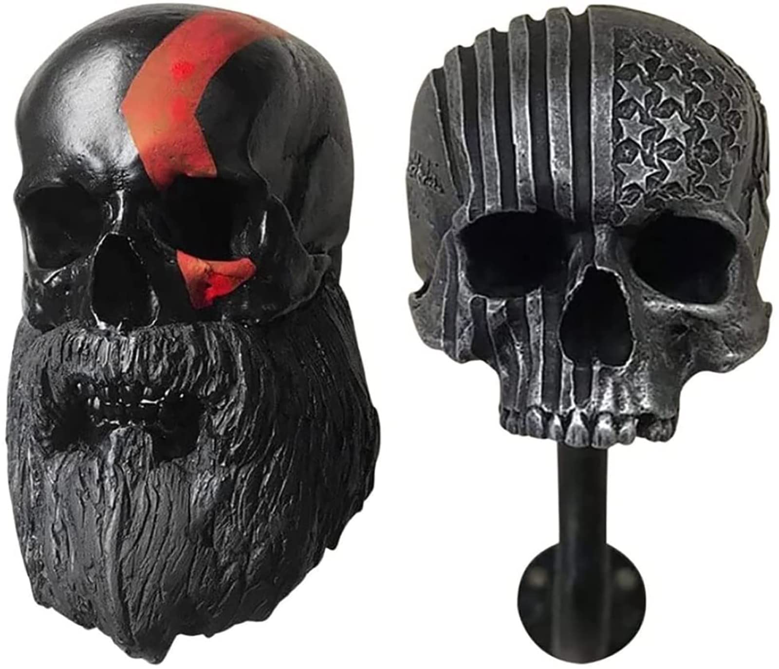 Skull Motorcycle Helmet Holder with Beard - Wall Mount for Helmets & Jackets - Gothic Decor for Motorcycle Enthusiasts - Perfect for Garage, Man Cave, or Bedroom Organization