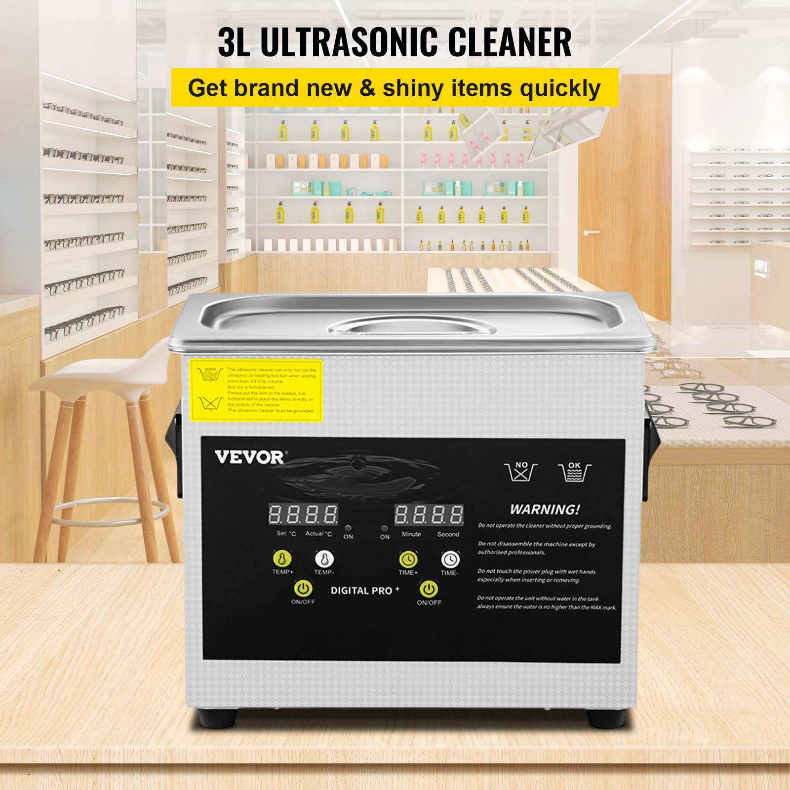 VEVOR 3L Ultrasonic Cleaner with Heater & Timer - 200W Heating & 120W Ultrasonic Power for Jewelry, Glasses, Watches, Dental Tools - Professional Digital Lab & Home Cleaning Solution for Delicate Items