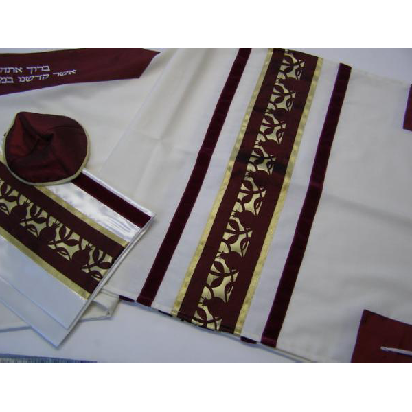 Unique Dark Red Pomegranate Wool Tallit - Premium Bar Mitzvah Prayer Shawl Set with Tzitzit | Jewish Religious Ceremony & Daily Prayer Accessory