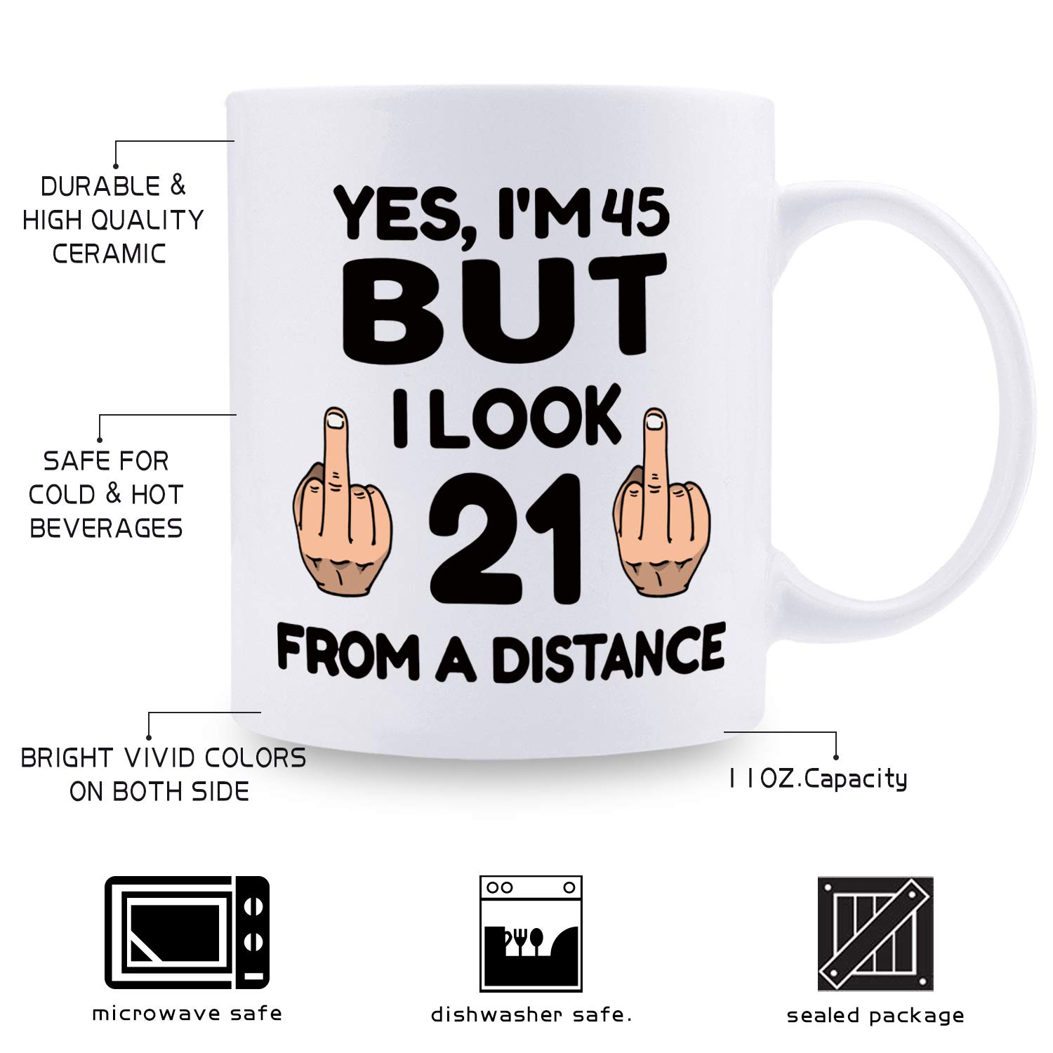 45th Birthday Gifts for Women Born in 1974 - Funny & Thoughtful 11oz Coffee Mug for Mom, Wife, Sister, Friend, Colleague - Perfect for Office, Home & Birthday Celebrations
