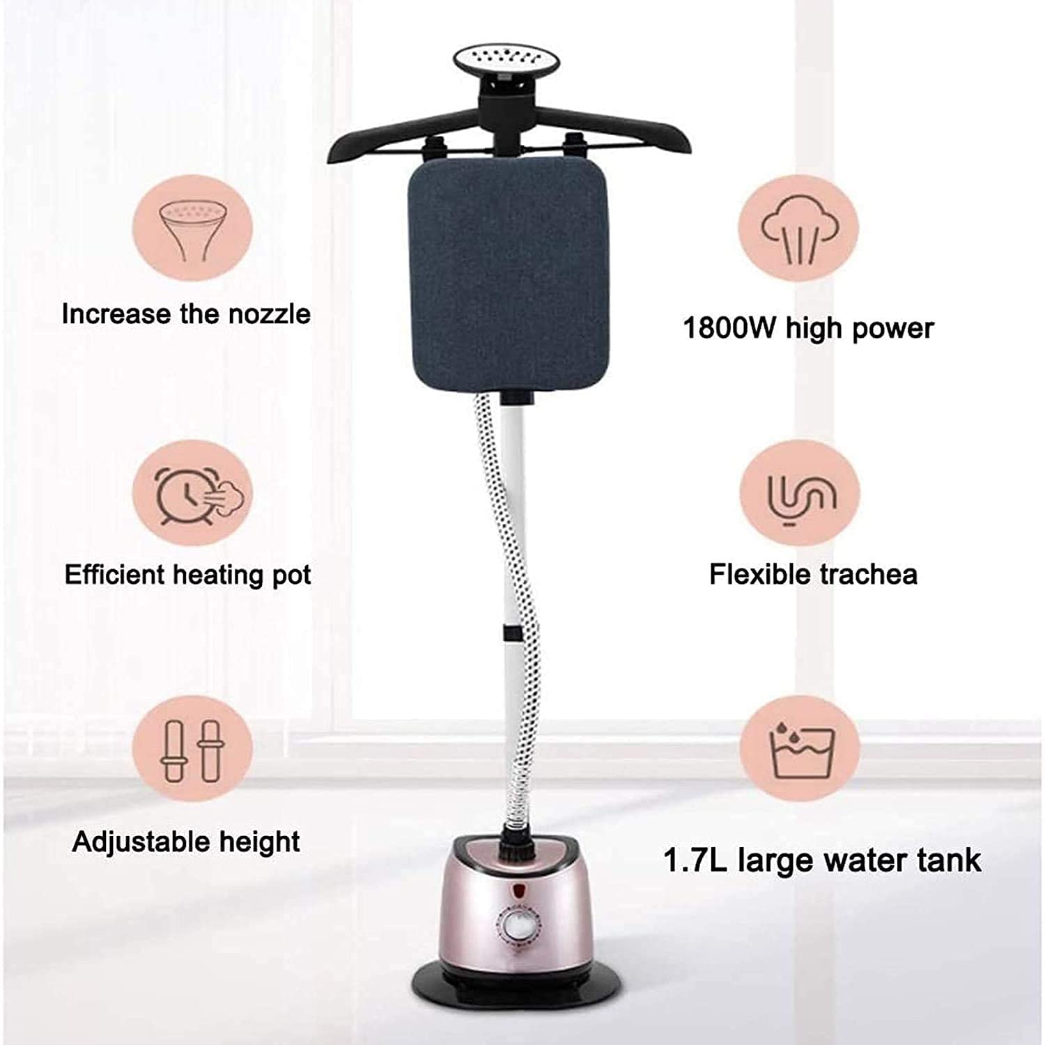 1800W Full Size Garment Steamer & Clothes Iron with 1.7L Water Tank - 50 Minutes Continuous Steam, Gold Finish | Perfect for Wrinkle Removal, Travel, Home & Office Use