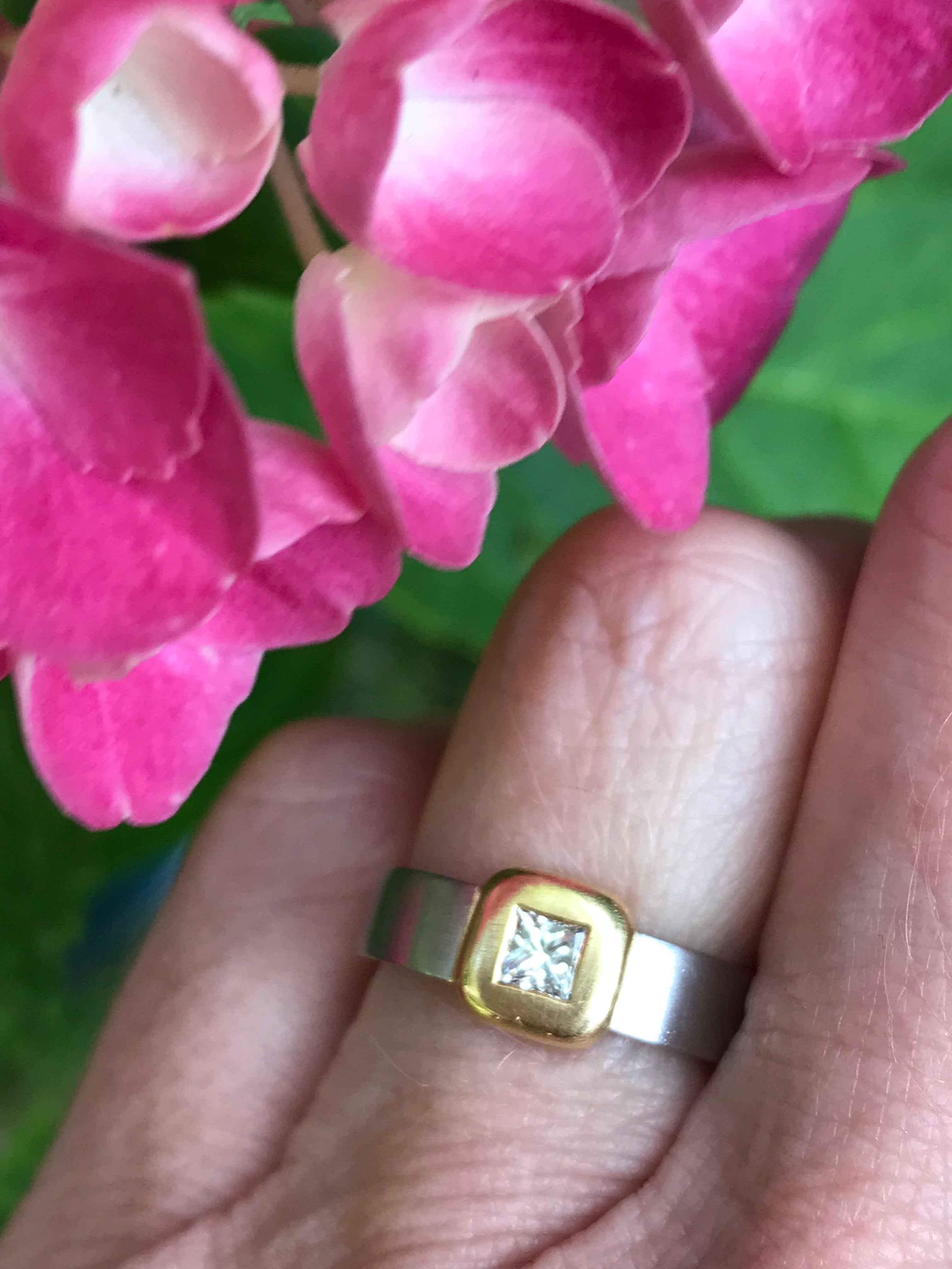 0.20ct Princess Cut Natural Diamond Ring in Platinum & 18K Yellow Gold - Size L | Elegant Engagement, Wedding, Anniversary Gift for Her