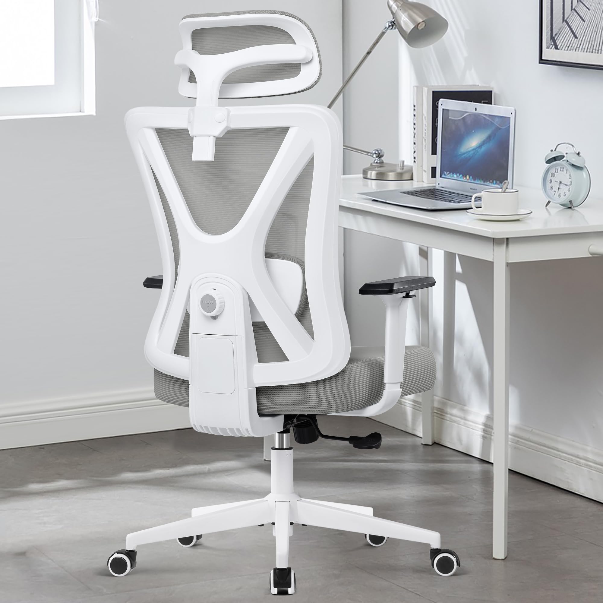 KERDOM Ergonomic Office Chair - Adjustable Mesh Back Executive Desk Chair with 3D Armrests, Lumbar Support & Headrest - Rolling Swivel Gaming Chair for Home Office (Light Gray) | Perfect for Long Work Hours, Gaming & Remote Work