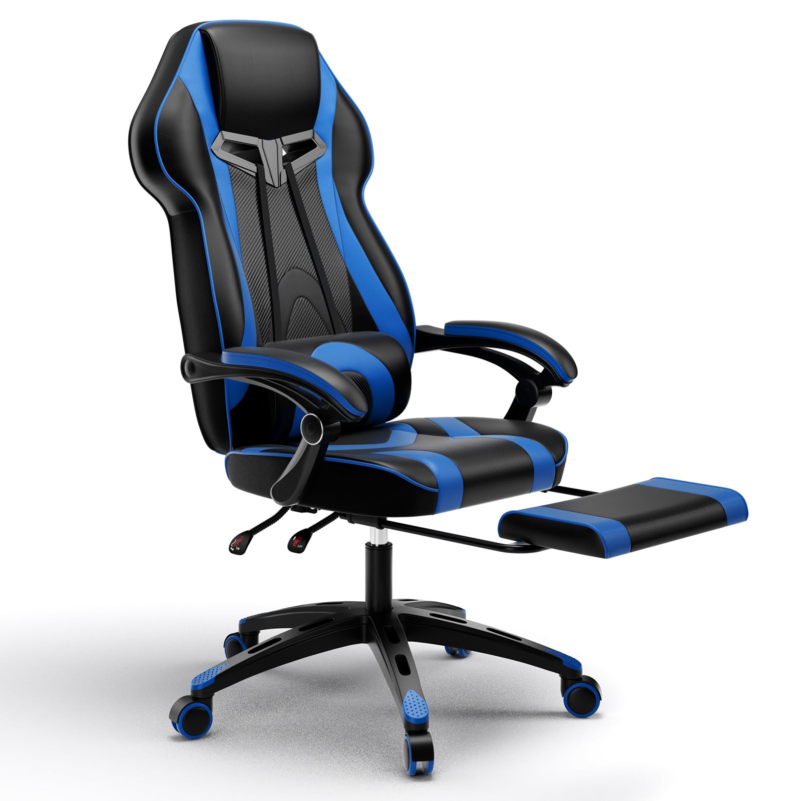 POWERSTONE Ergonomic Gaming Chair - High Back Racing Style Office Computer Chair with Adjustable Footrest & Reclining Function, Swivel Video Game Chair for Adults & Teens (Blue) - Perfect for Esports, Streaming & Home Office Workspace