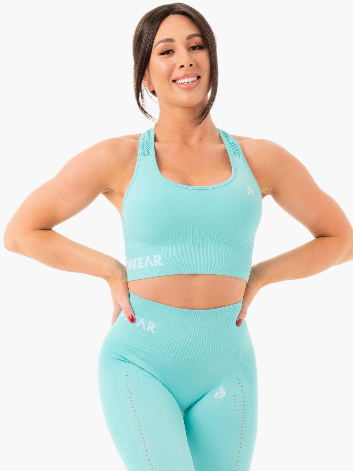 Seamless Sports Bra for Women - High Support Workout Top - Aqua Marl - Perfect for Yoga, Running & Gym