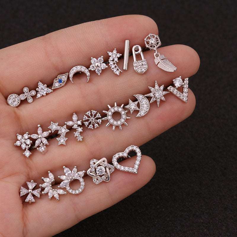 16G Surgical Steel Moon and Star Tragus Stud Earring | HSPJ19113 | Perfect for Cartilage, Helix, and Tragus Piercings | Stylish and Hypoallergenic Body Jewelry