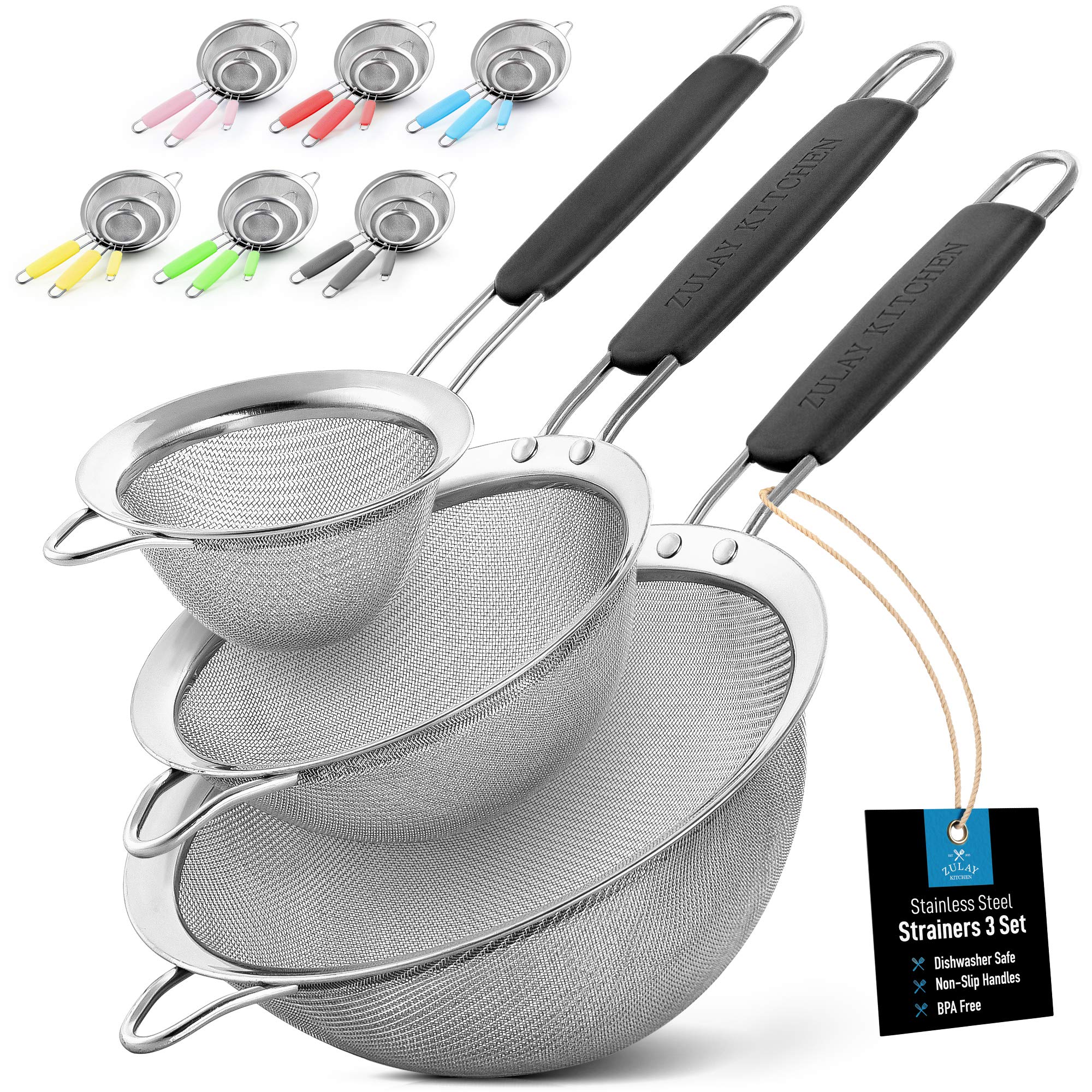 Premium Stainless Steel Fine Mesh Strainer Set - 3 Sizes for Kitchen Use