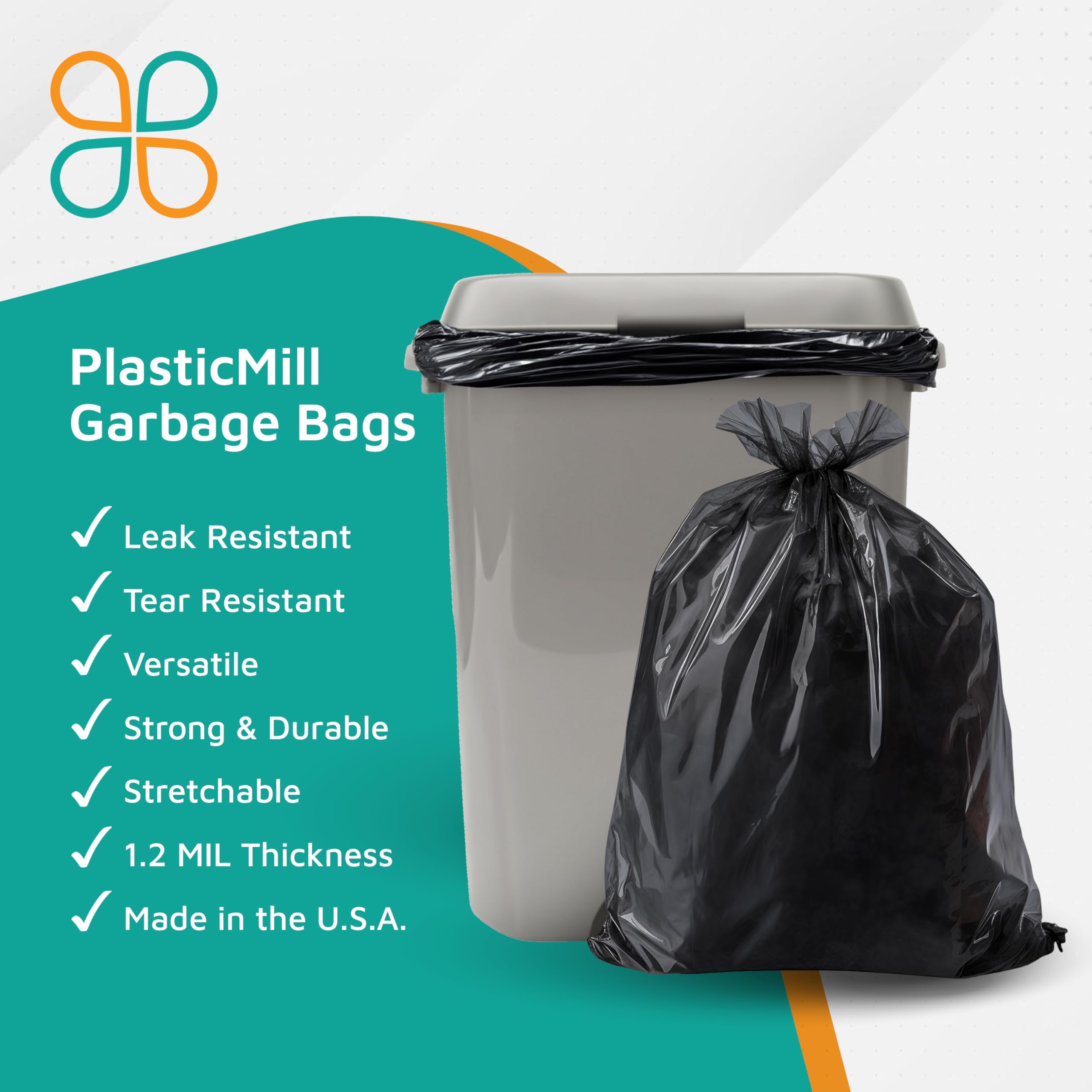 PlasticMill Heavy Duty 55-Gallon Trash Bags - 1.2 Mil Thick Large Kitchen Garbage Bags (40