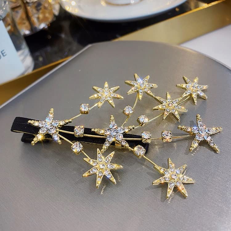 LIVECOOL Designer Alligator Hair Clips - Golden Star Barrettes with Side Stones (2-Pack) | Elegant Hair Accessories for Women & Girls | Perfect for Weddings, Parties & Everyday Wear