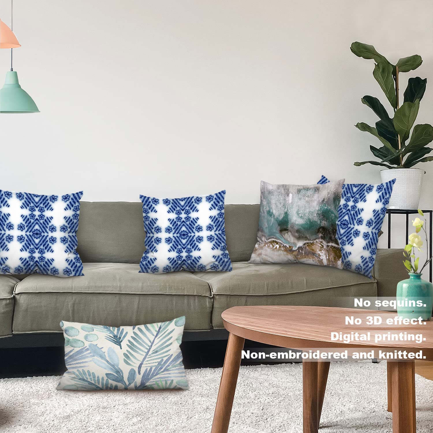 Batmerry Navy Blue Floral Pillow Covers 18x18 Inch Set of 2 - Classic Blue and White Ceramic Cobalt Blue Glaze Modern Square Throw Pillow Covers for Sofa, Bed, Couch - Double Sided Decorative Pillow Cases for Home Decor