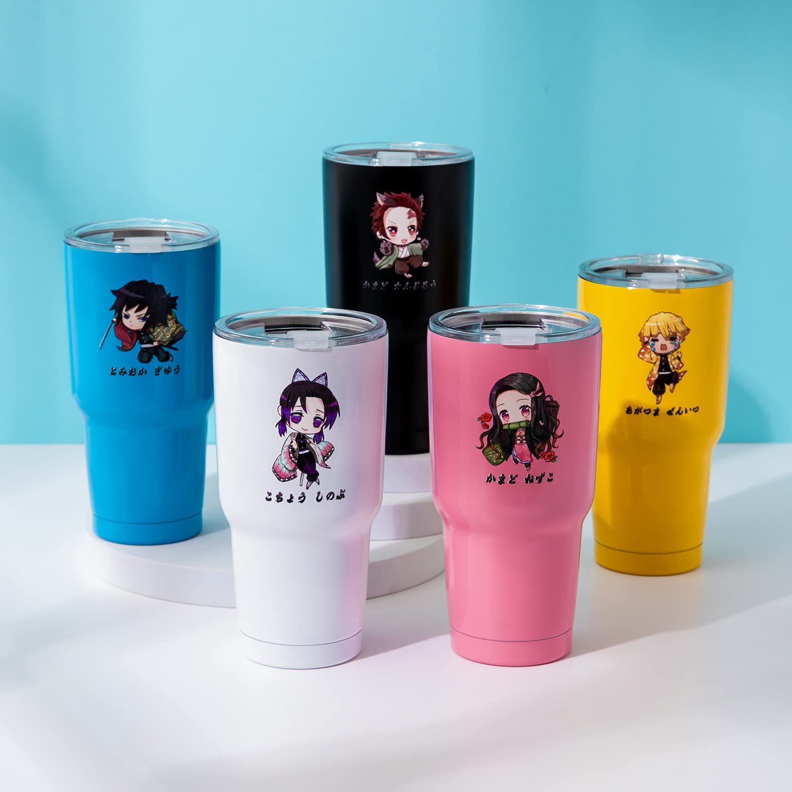 Demon Slayer Anime Tumbler with Lid - 30 Oz Vacuum Insulated Stainless Steel Water Bottle & Coffee Mug - Keeps Hot/Cold for 8-12 Hours - Double Wall Design - Perfect for Home, Office, Gym & Travel - Zenitsu Yellow