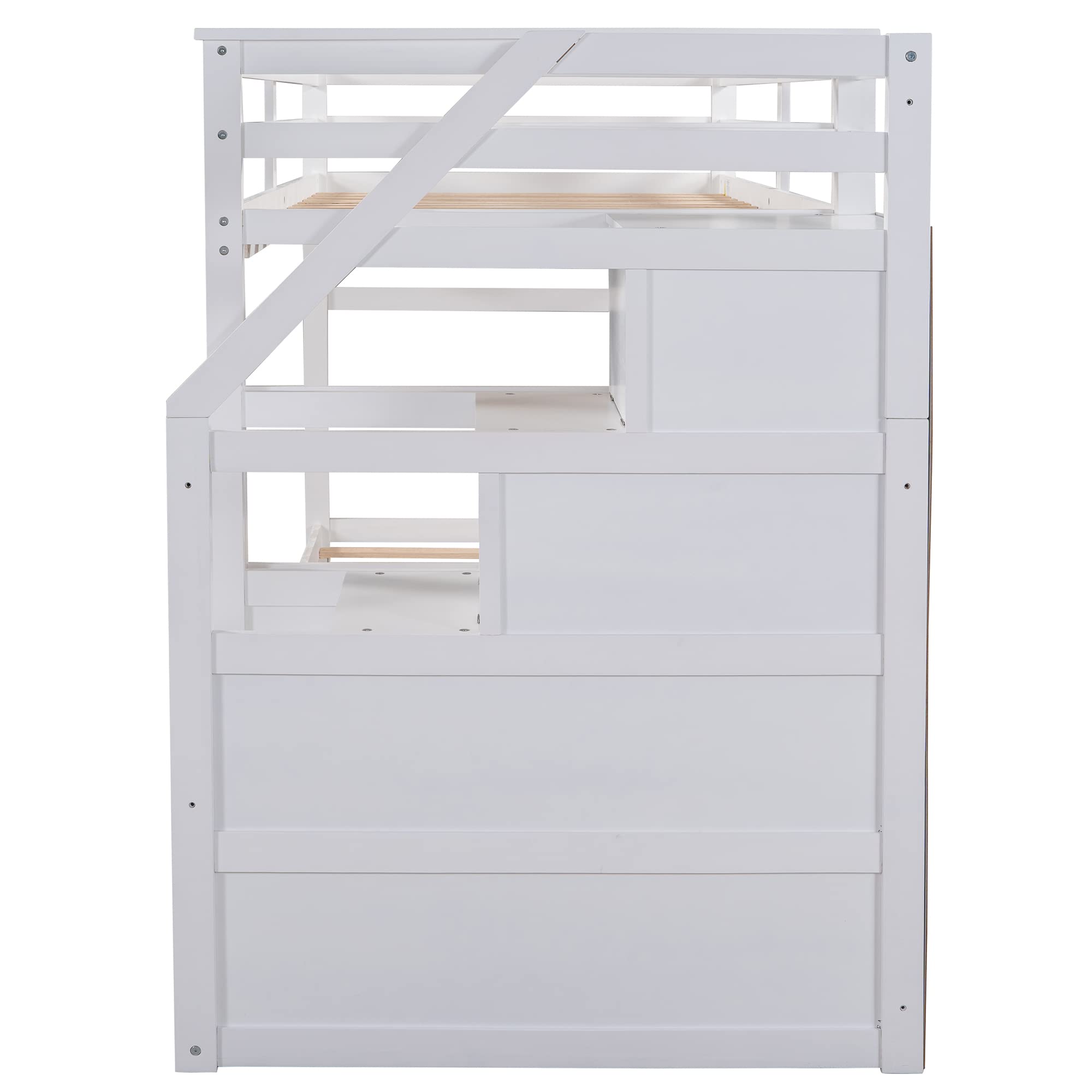 Harper & Bright Designs Twin Over Twin Bunk Bed with Trundle - Solid Wood Bunk Bed with Storage Stairs for Kids, Teens & Adults - Space-Saving Bedroom Solution for Small Rooms, Guest Rooms & Vacation Homes (White)