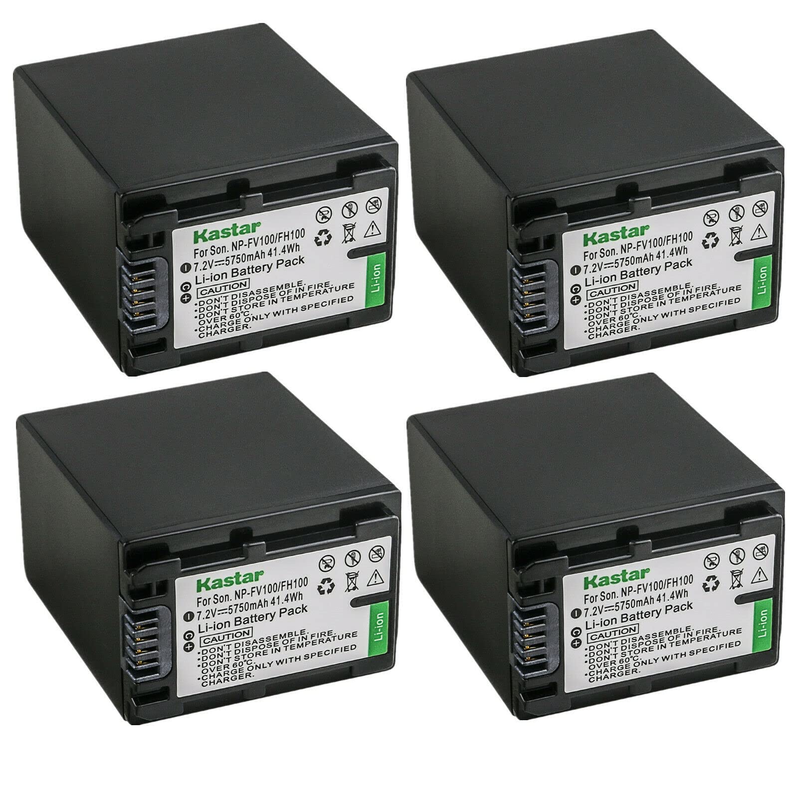 Kastar 4-Pack NP-FV100 7.2V 5750mAh Replacement Battery for Sony HDR-CX Series Camcorders (HDR-CX560, CX580, CX610E, CX675, CX690, CX700, CX730, CX740, CX760, CX900, CX900E) - Perfect for Travel Vlogging, Wedding Filming & Outdoor Shooting
