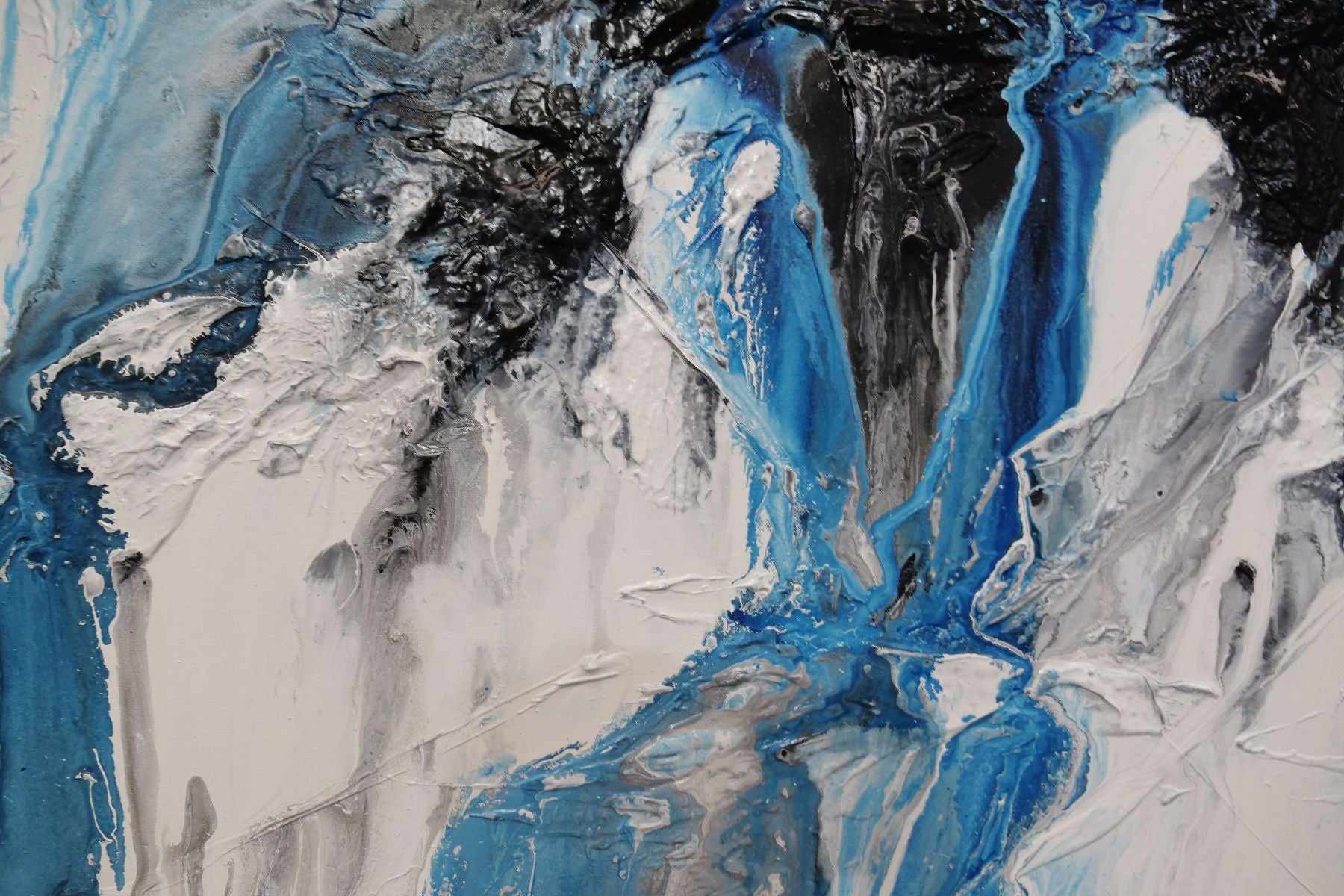 Midnight Granite 140cm x 100cm Black Blue White Textured Abstract Canvas Wall Art - Modern Home Decor for Living Room, Bedroom & Office
