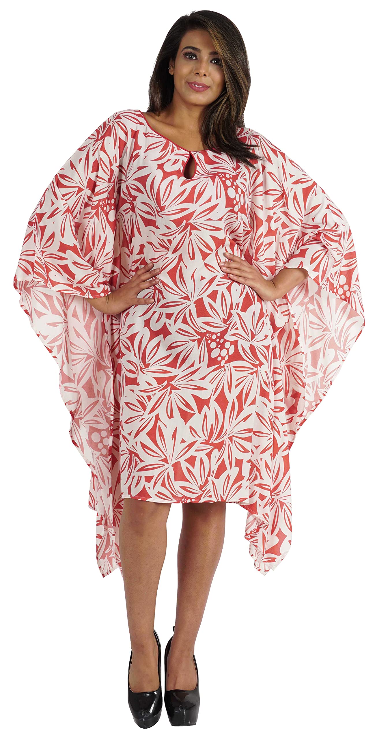 Moomaya Women's Short Kaftan Dress - Floral Printed Beach Cover Up, Swimsuit Cover Dress, Lightweight Summer Tunic for Pool, Vacation & Boho Outfits