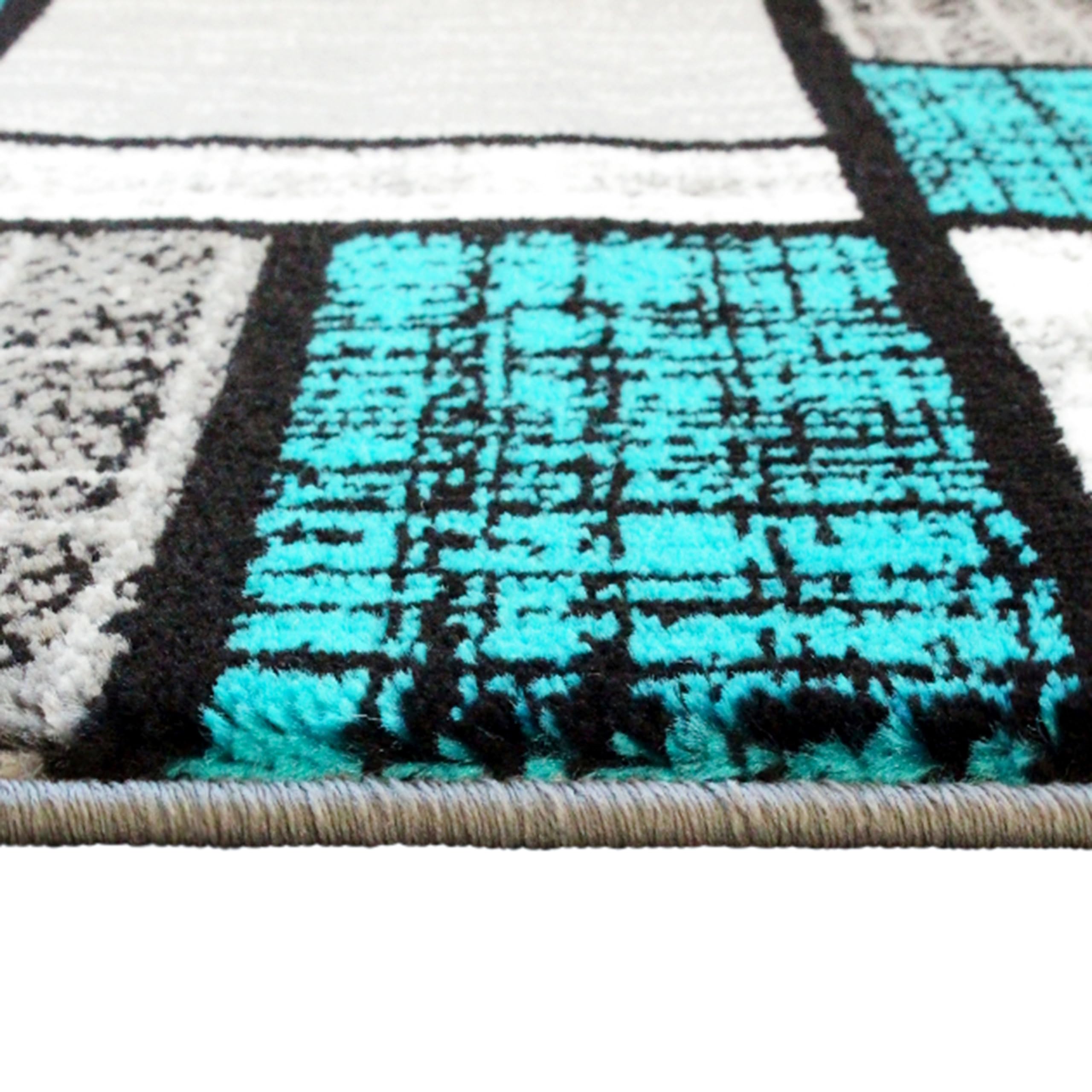 2' x 11' Turquoise Blue Brick Pattern Olefin Area Rug with Natural Jute Backing - Non-Slip Entryway, Living Room, Bedroom Rug for Home Decor & High Traffic Areas