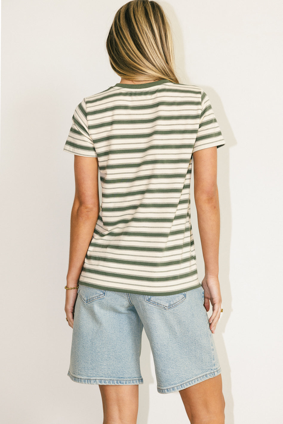 Kelly Striped Tee in Jade - Women's Casual Short Sleeve T-Shirt for Summer Outfits & Everyday Wear