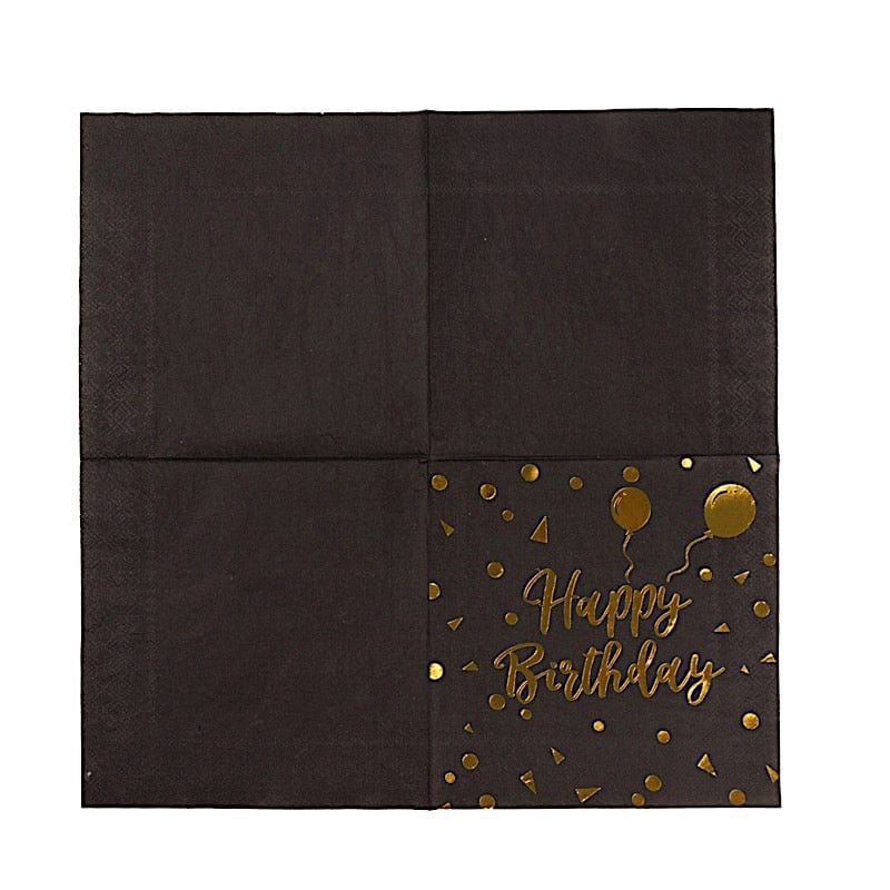 20-Pack Black & Gold Happy Birthday Disposable Paper Napkins 13x13 Inch - Elegant Party Dinnerware for Birthday Celebrations & Special Occasions