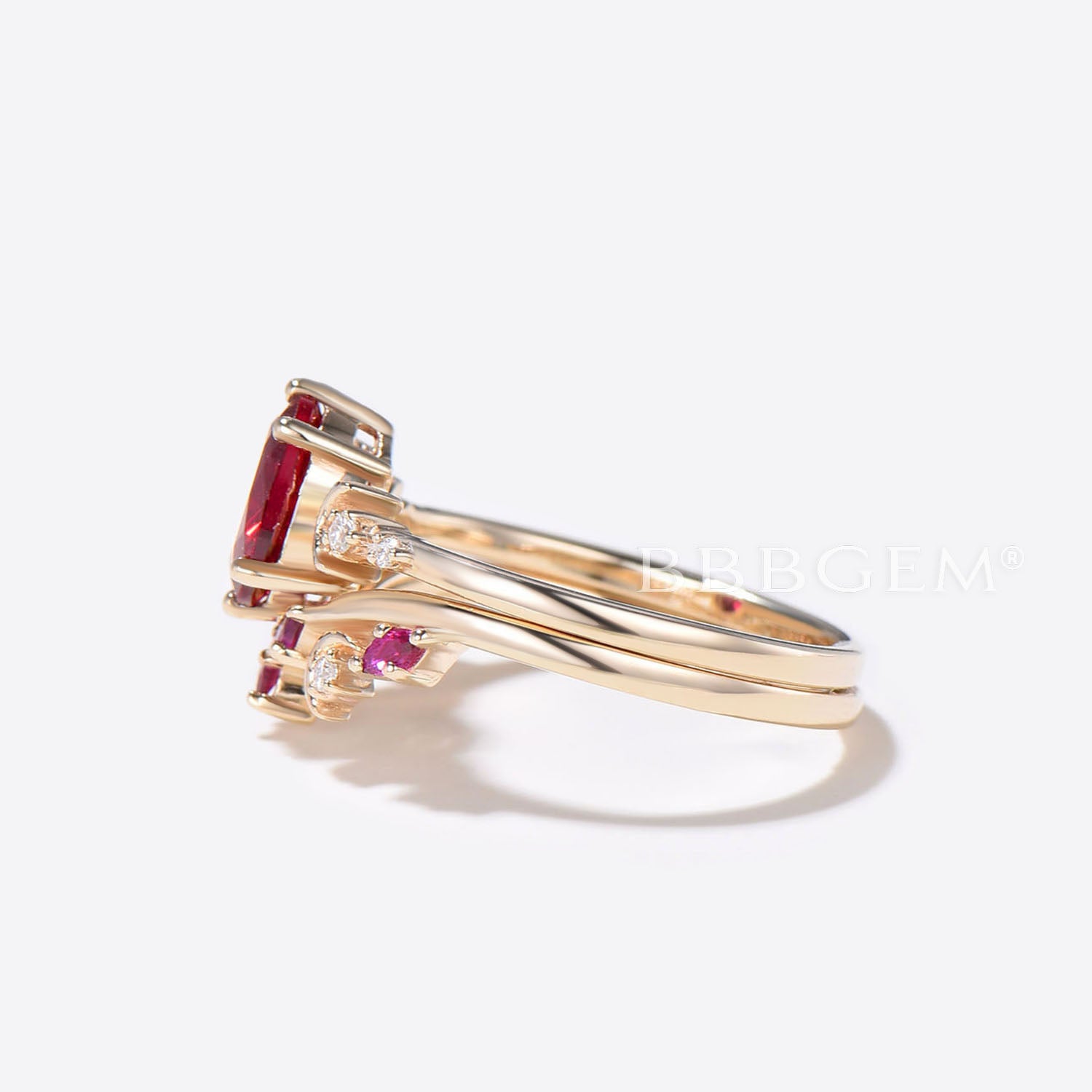Oval Cut Crescent Moon Ruby Ring - 14K Gold Red Ruby Engagement Ring Set for Women | Perfect for Weddings, Anniversaries & Romantic Gifts