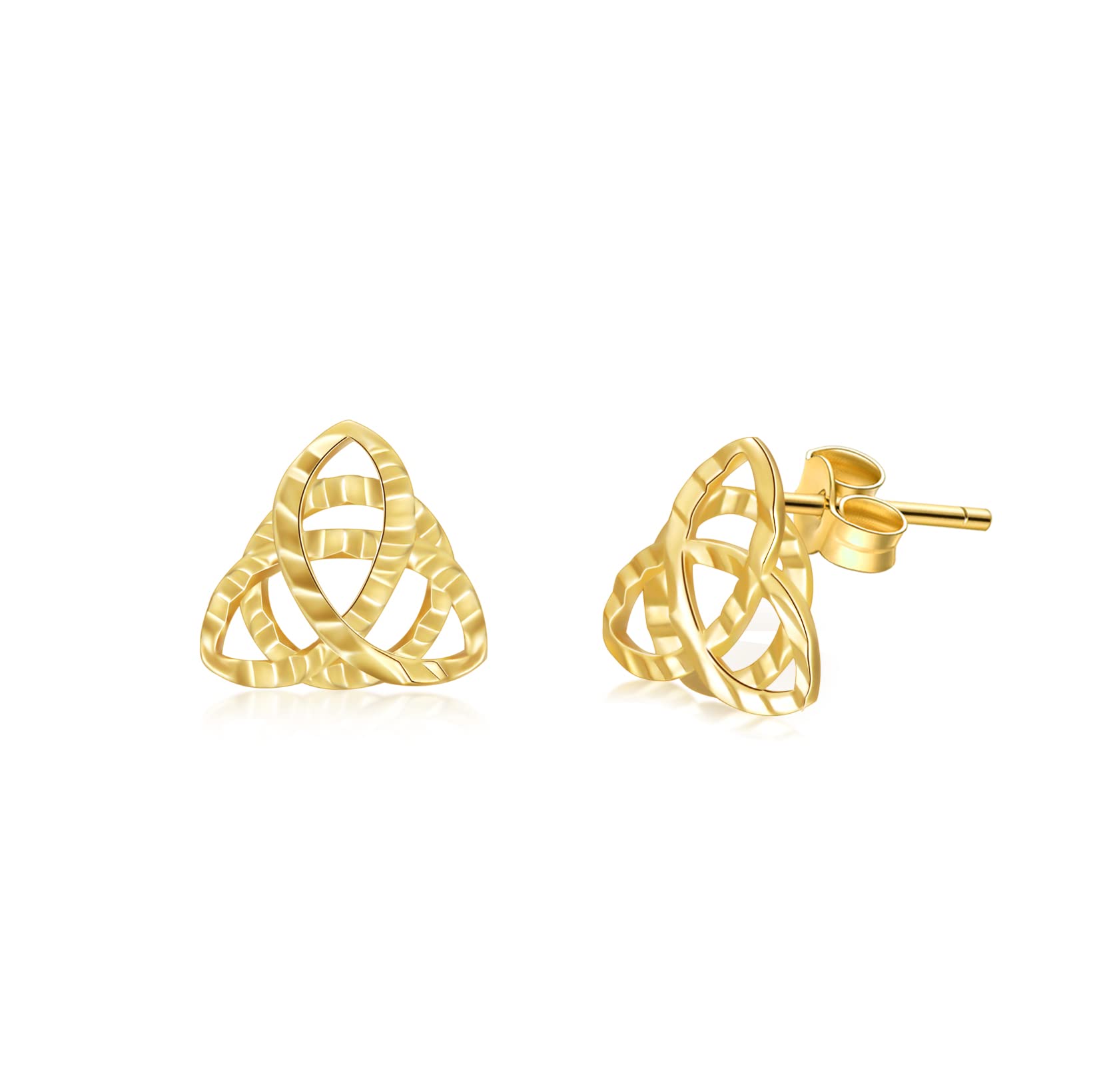 FENCCI 14K Real Gold Celtic Trinity Knot Stud Earrings for Women - Diamond-Cut Irish Jewelry, Birthday Gift for Her, Girls | Perfect for St. Patrick's Day, Weddings & Special Occasions