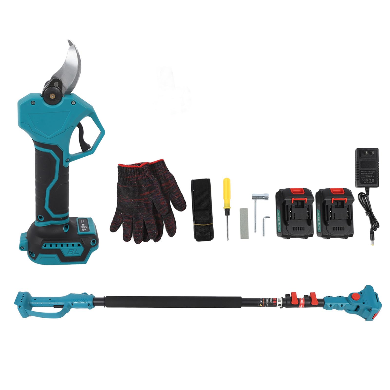 Electric Pruning Shears Cordless with Retractable Extension Pole - SK5 Steel Blade & 4000mAh Battery - Safety Switch for Tree Trimming, Gardening, and Landscaping (US Plug)